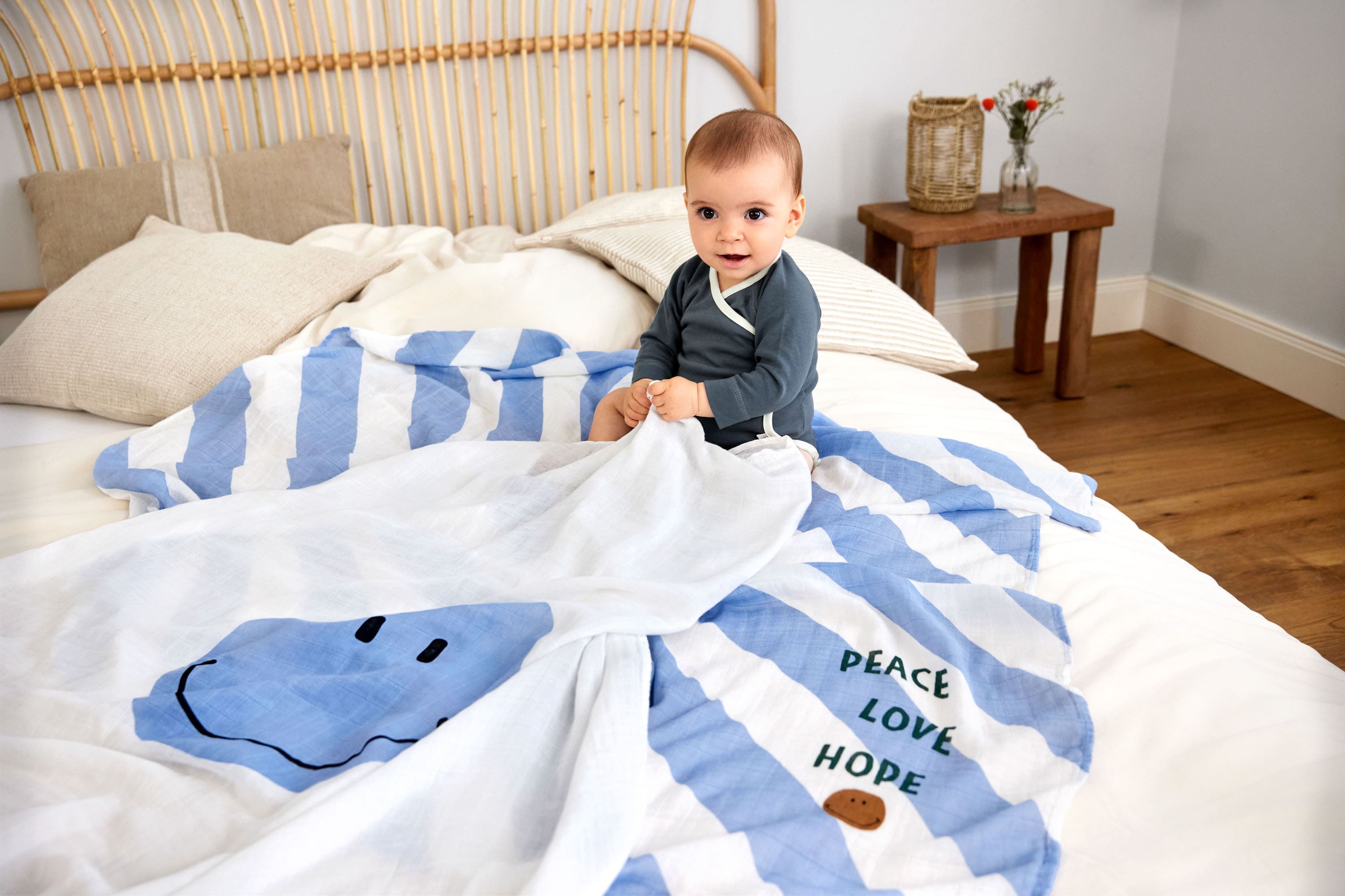 Mulltücher 2er Set 120 x 120 cm - Happy Rascals, Himmelblau