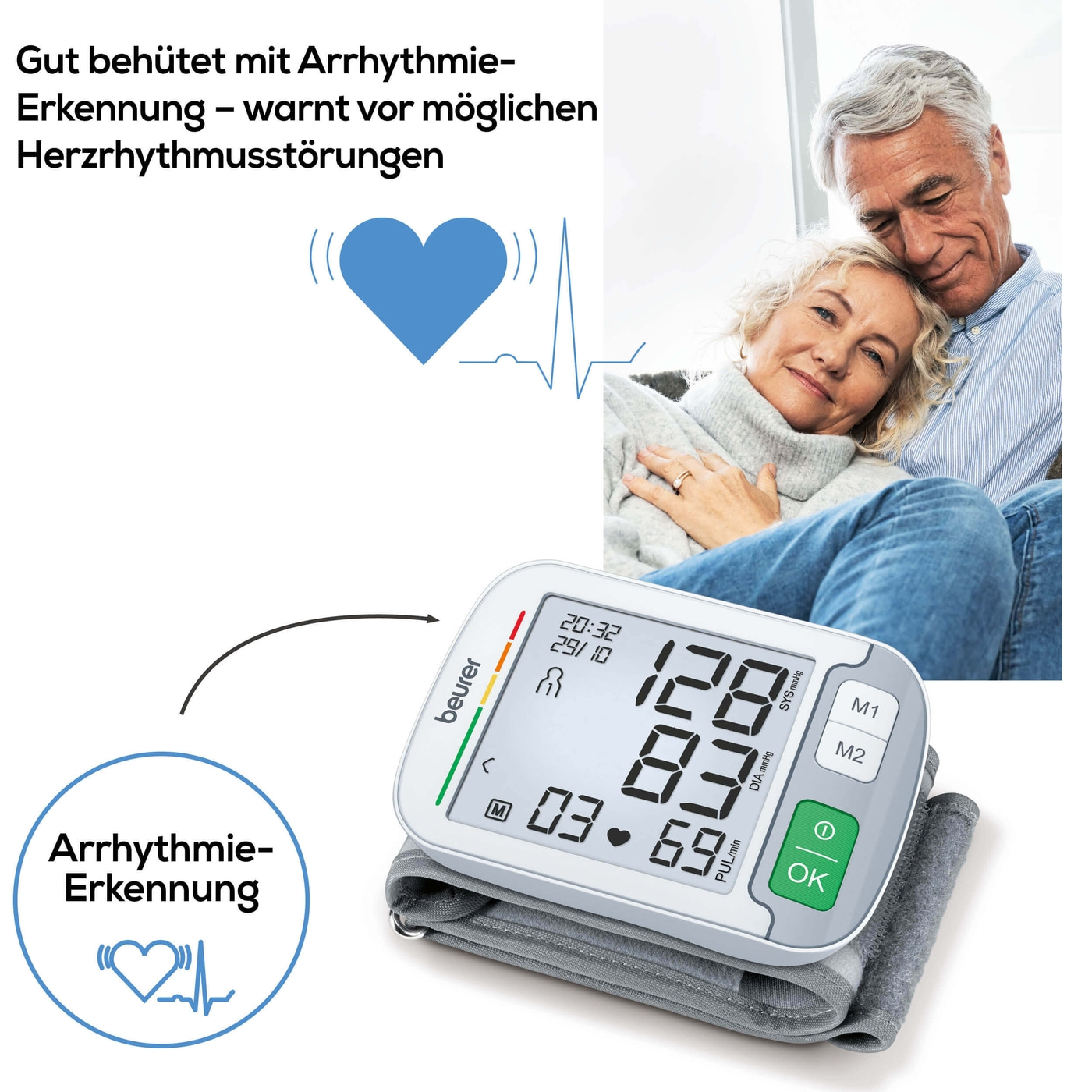 Beurer Handgelenk-Blutdruckmessgerät BC 51-Handgelenk-Blutdruckmessgerät mit Positionierungsanzeige & flachem XL-Display