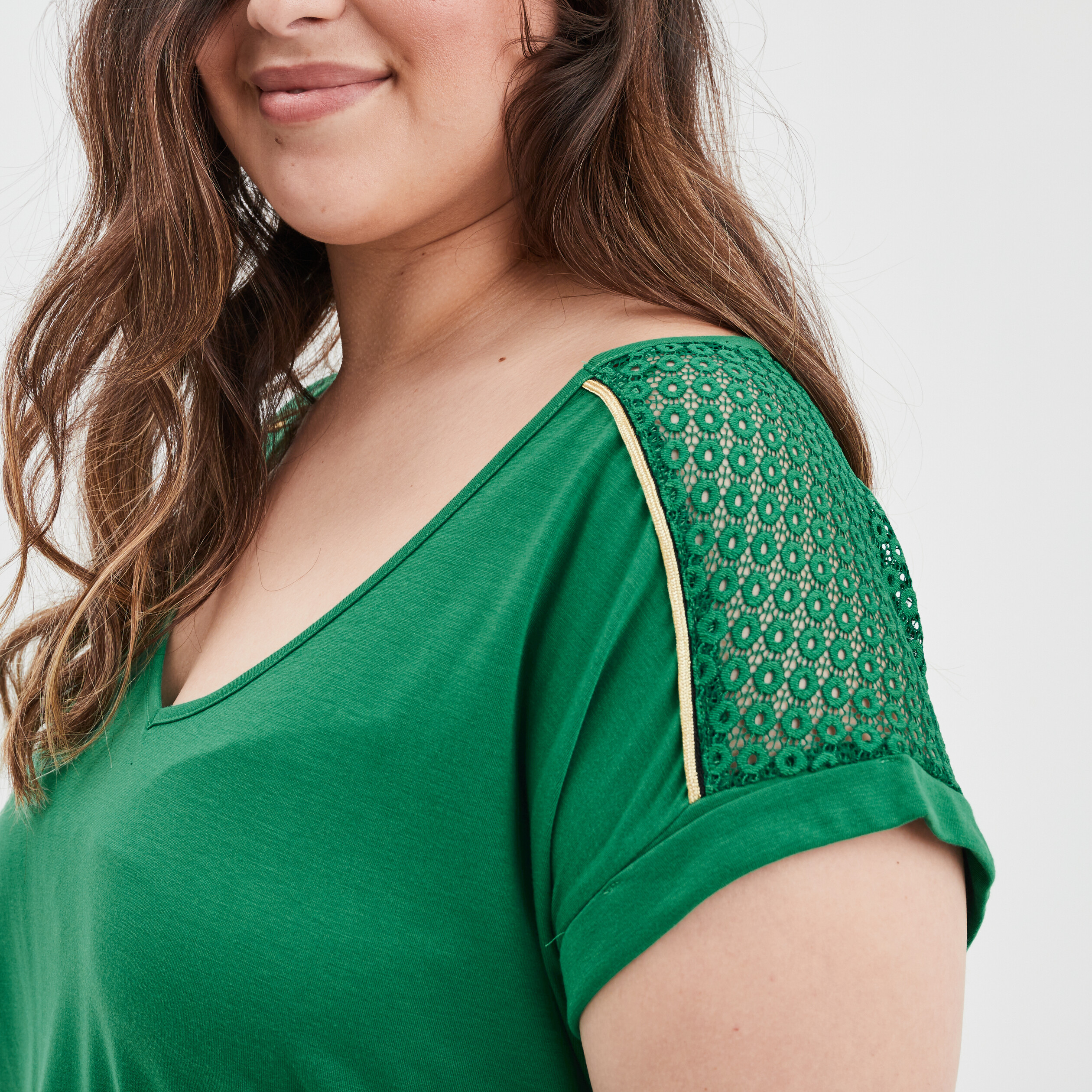 T-shirt manches courtes vert émeraude femme grande taille | La Halle