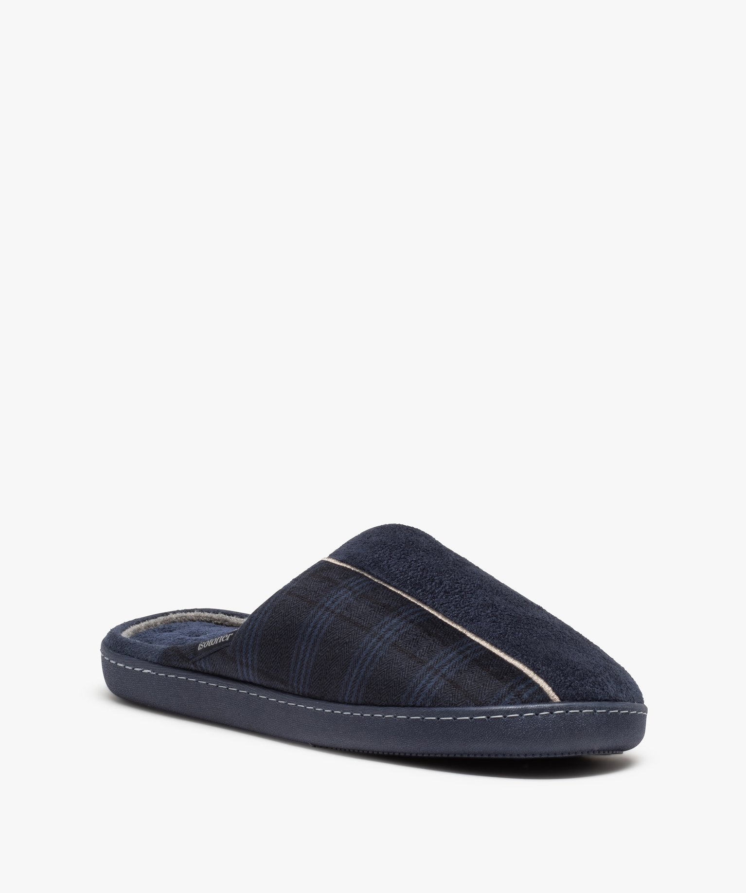 Chaussons homme mules plates en velours imprimé - Isotoner marine | GEMO