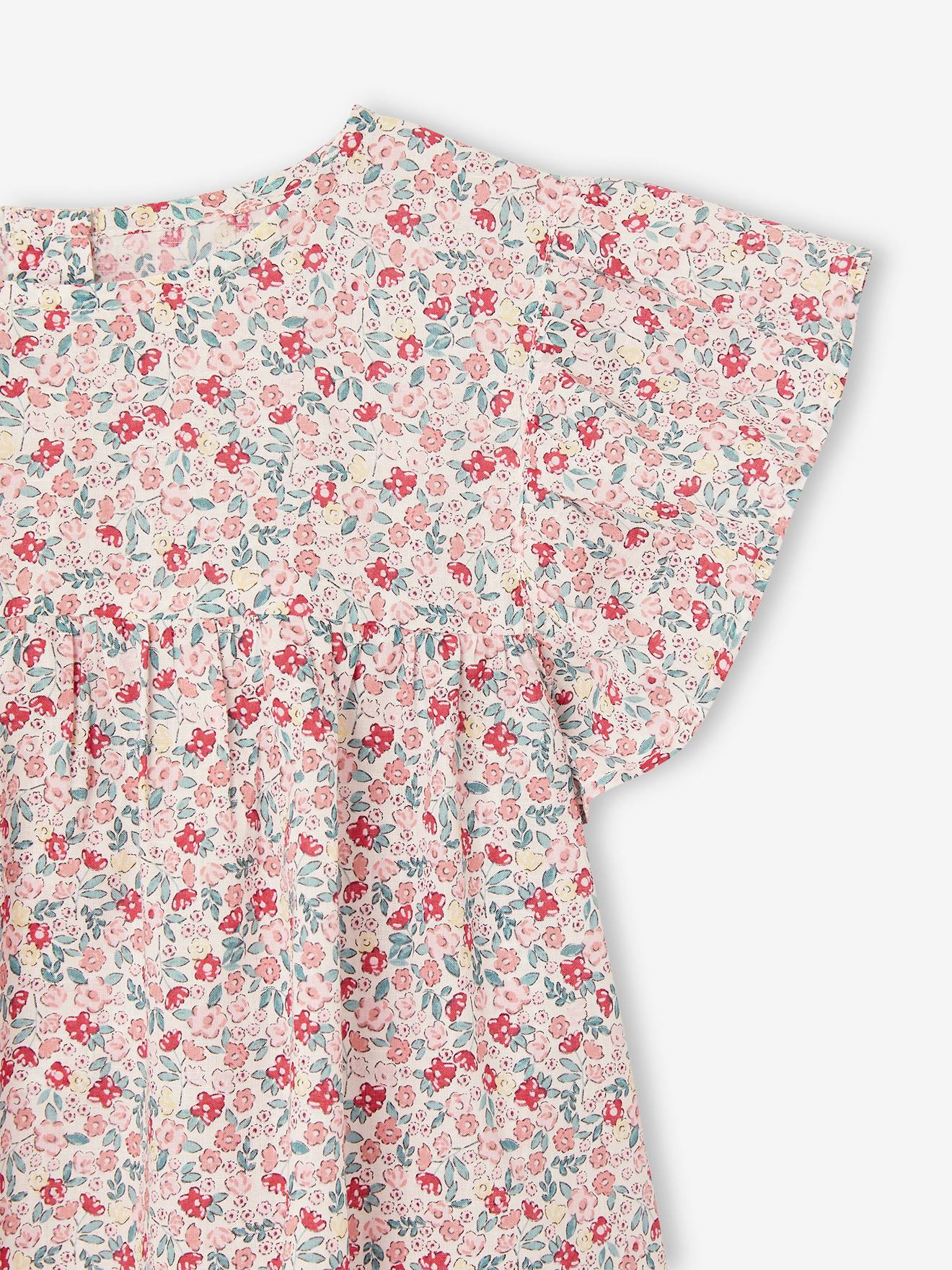 Vertbaudet Mädchen-Set: geblümte Bluse & Musselin-Shorts - pastellgelb