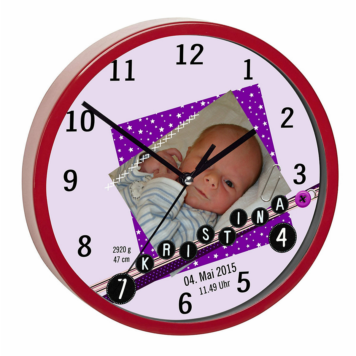 Kinder Wanduhr personalisiert mit Name Scrapbooking lila
