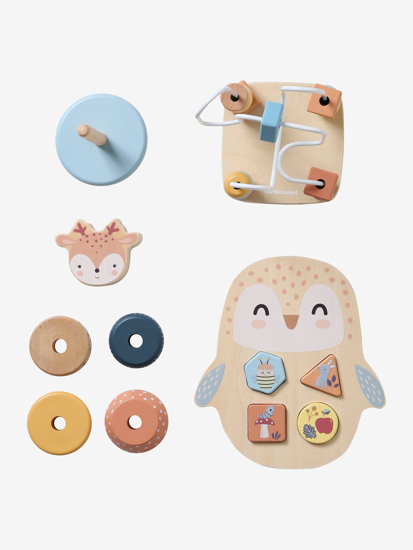 Coffret 3 jeux d'éveil Les amis de la forêt en bois FSC® beige