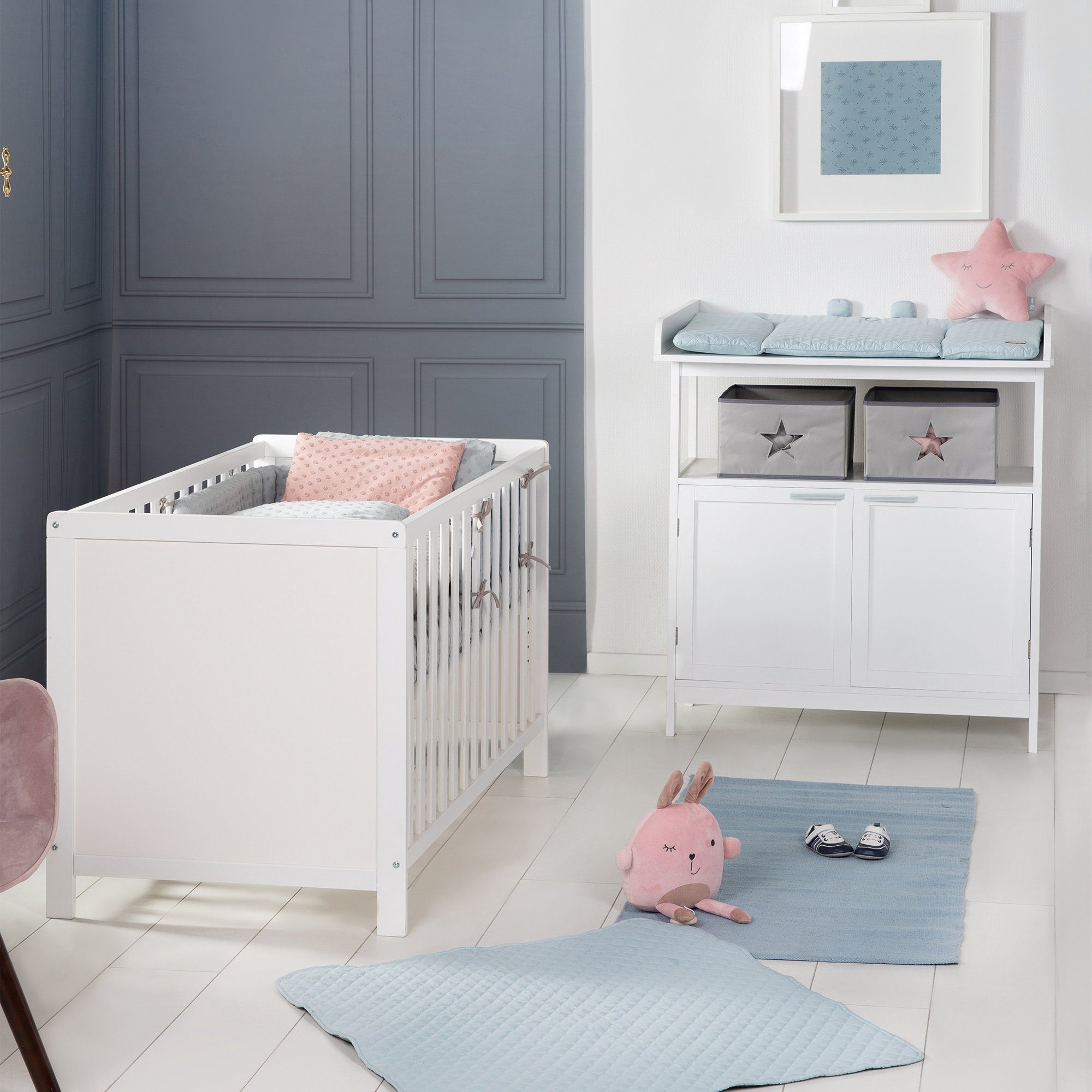 roba® Babymöbel-Set Hamburg, (2-St), Beistellbett & schmale Wickelkommode