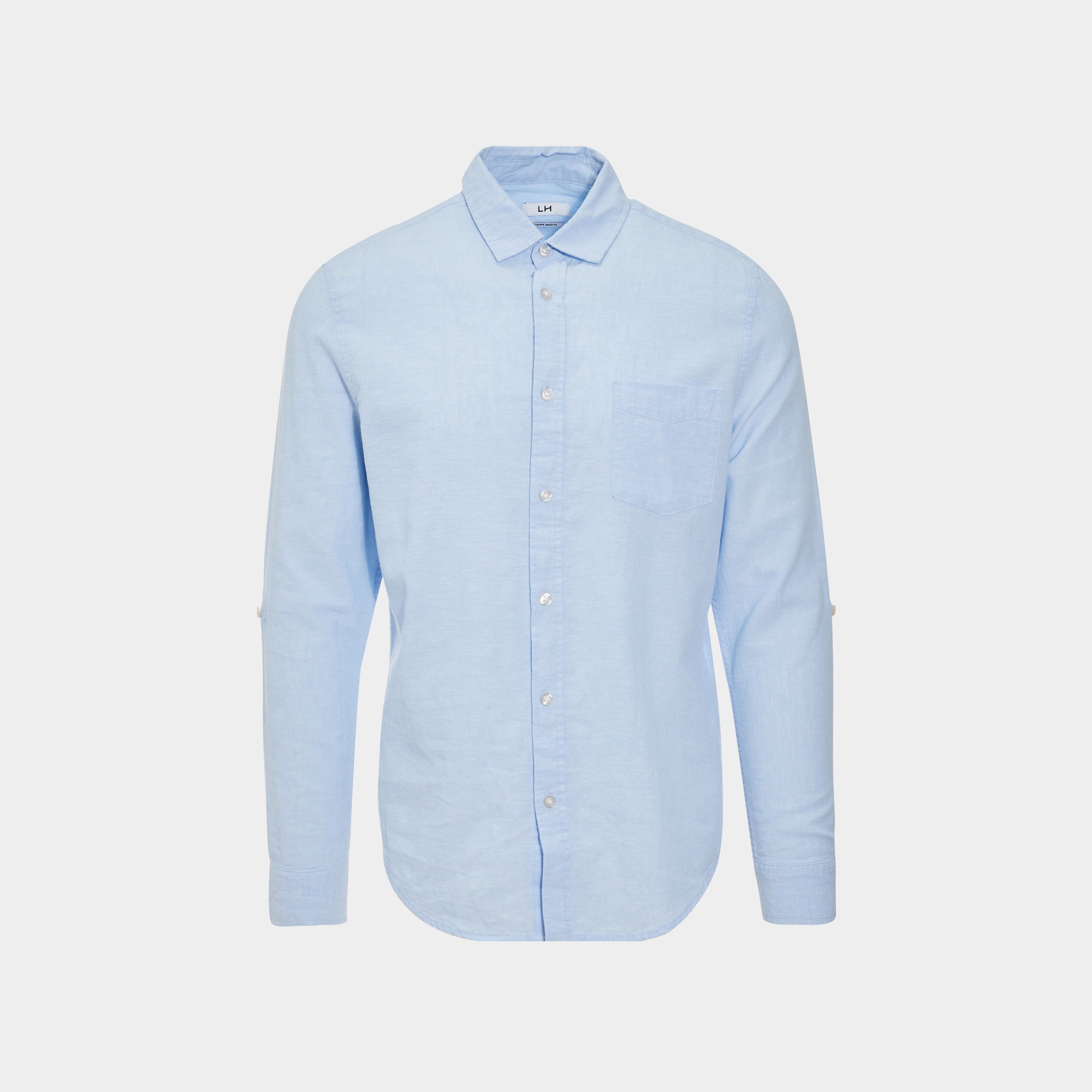 Chemise manches longues lin majoritaire bleu ciel homme | La Halle
