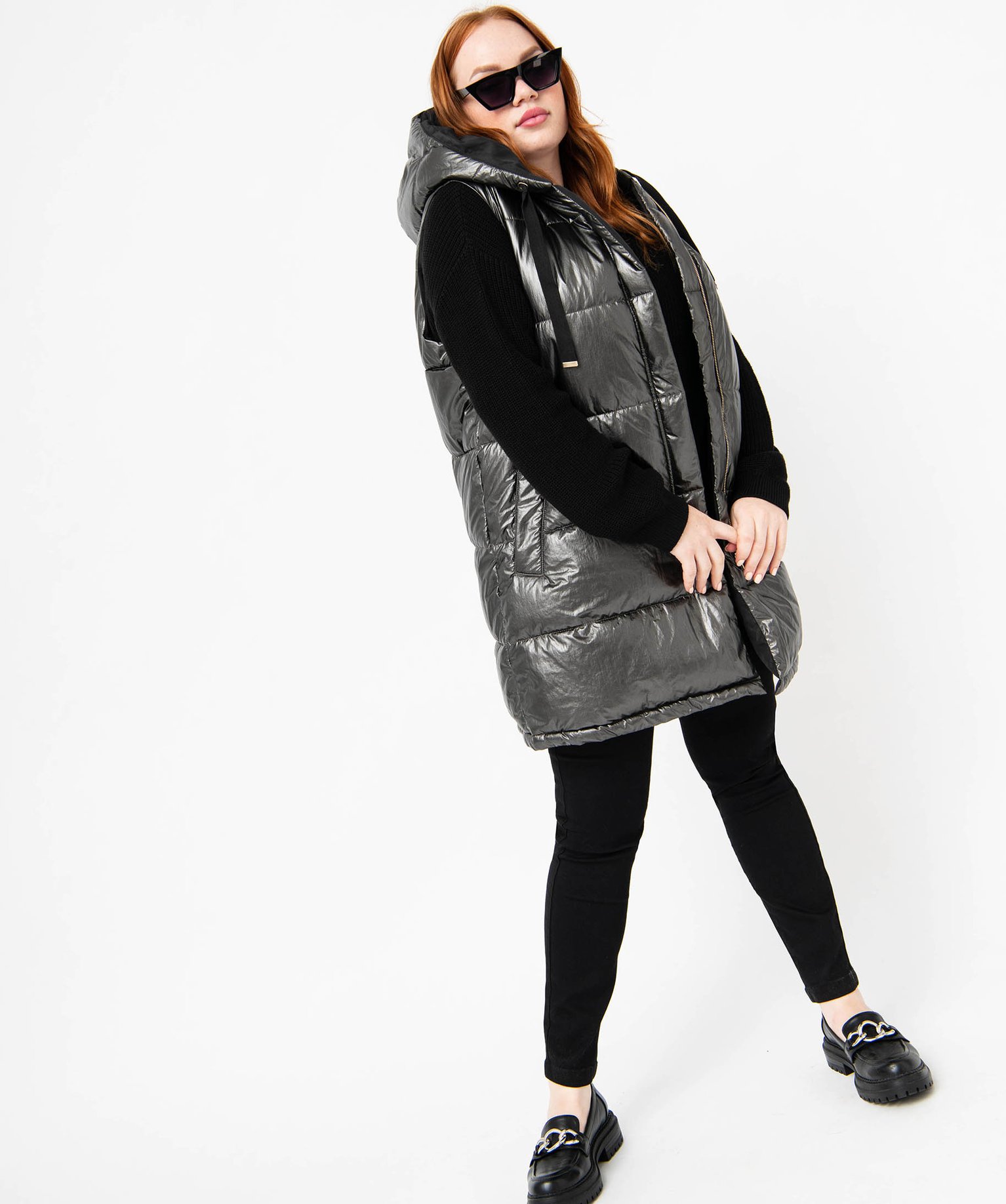 Blouson matelassé à capuche femme grande taille gris | GEMO