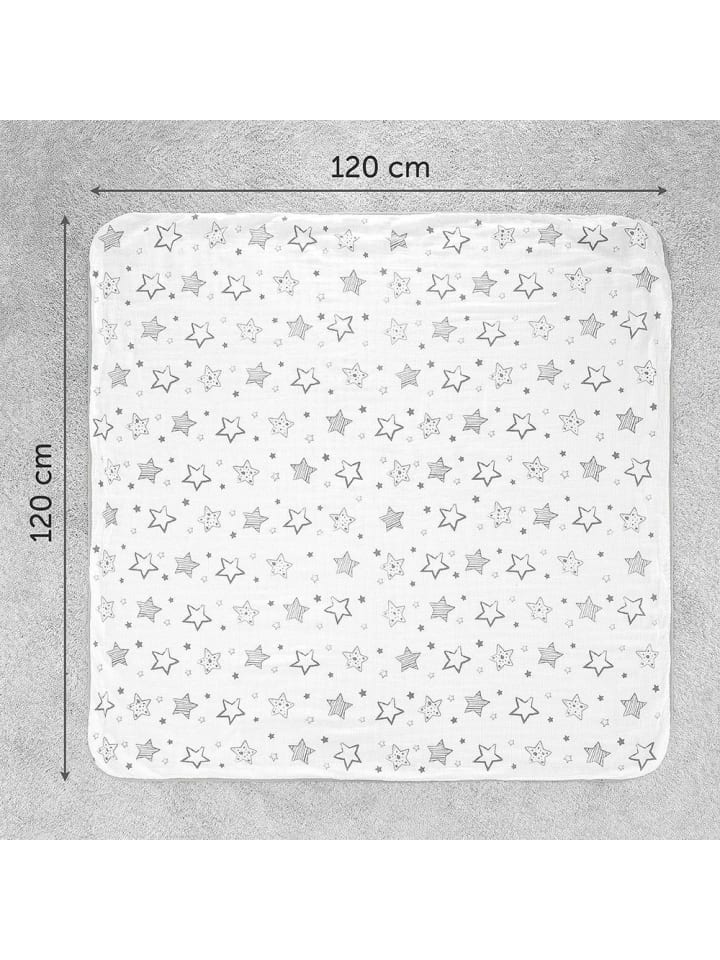Makian Kuscheldecke Mull 4-lagig 120 x 120 cm - Crazy Stars in weiss,grau günstig kaufen onesize