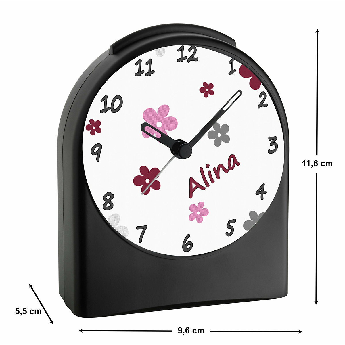 Kinder Funkwecker personalisiert mit Namen Blume Atom-/Funkuhr, 12-Stunden-Anzeigeformat, Schlummerfunktion, Nachtlicht, Geräuschlos/Ohne Ticken