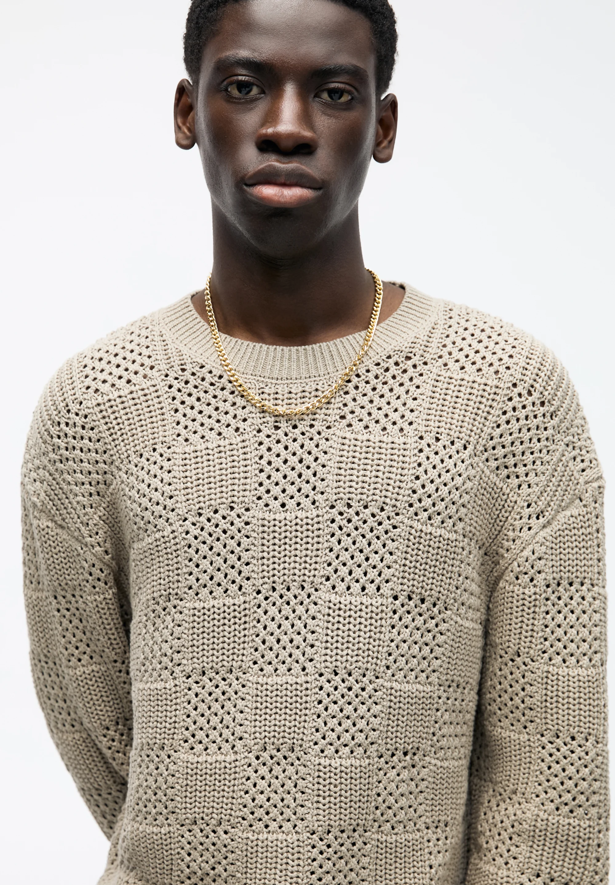 PULL&BEAR TEXTURED CHECK - Suéter