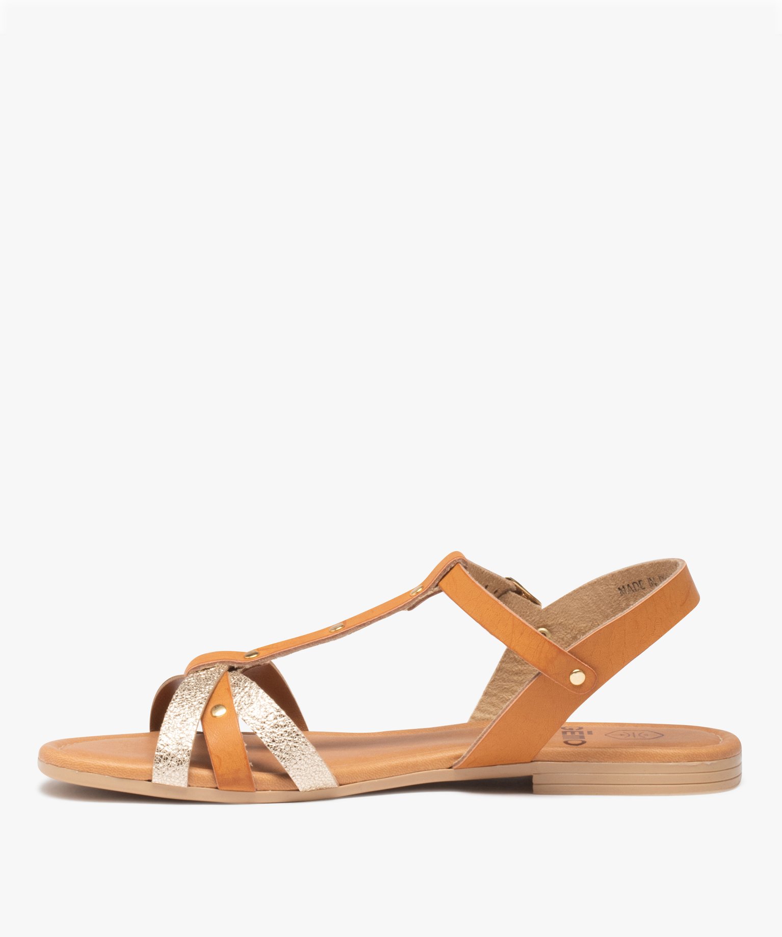 Sandales femme à fines brides pailletées camel | GEMO