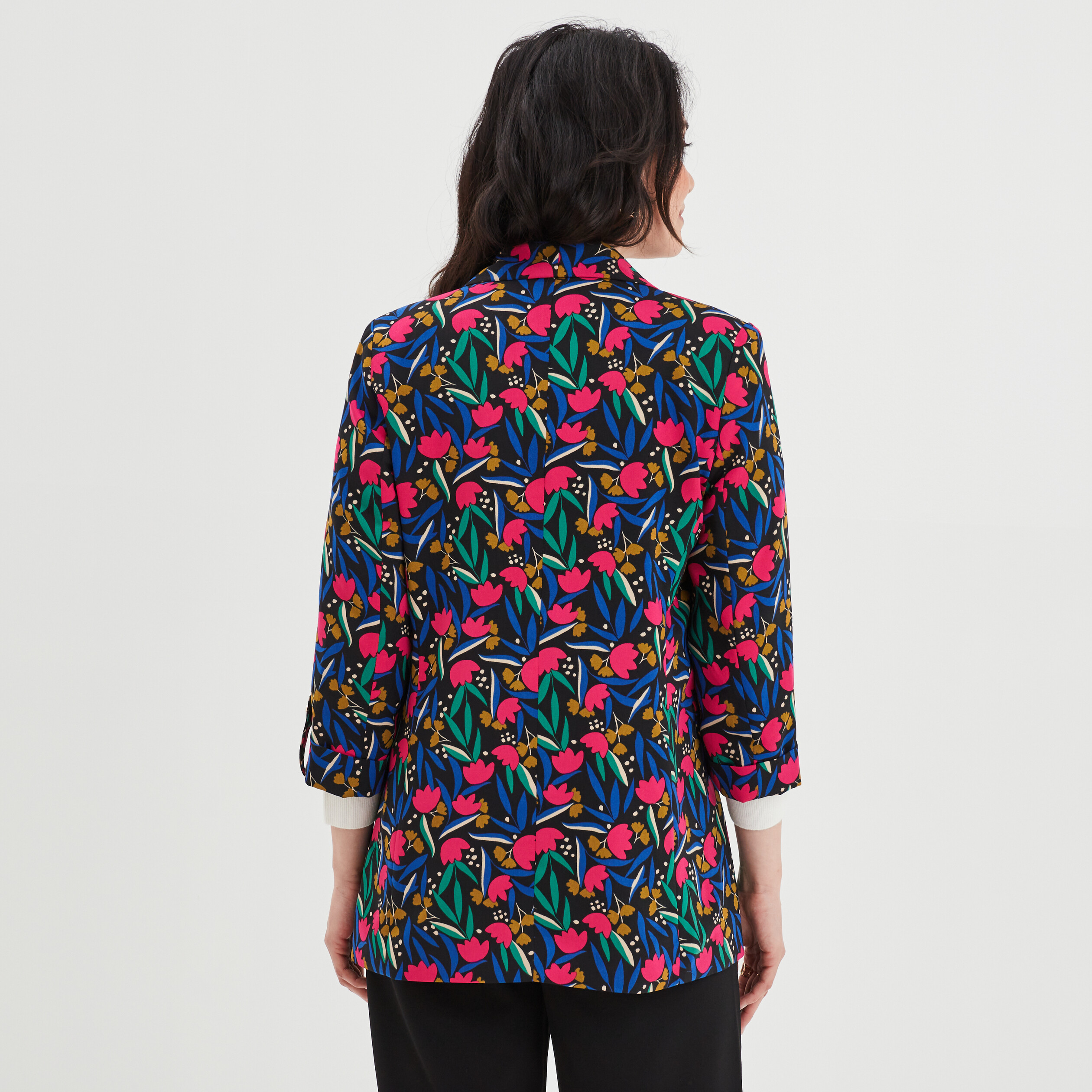 Veste blazer droite manches 3 4 noir femme | La Halle