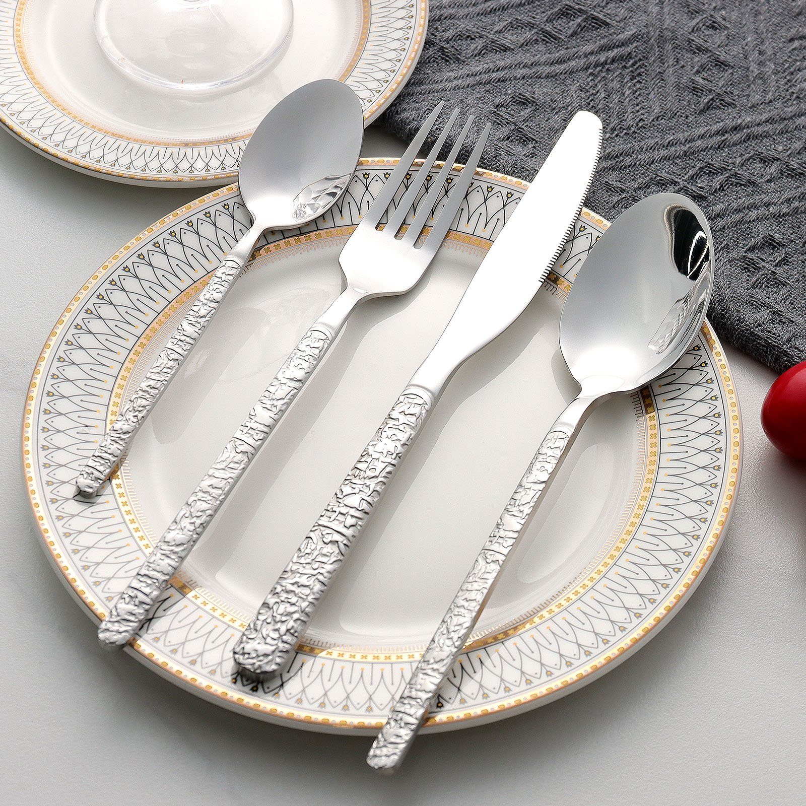 CALIYO Besteck-Set Besteck-Set, Besteck Set Geeignet für Hause Restaurant Im Freien, Essbesteck Set 24 teilig, Besteck Edelstahl, Spülmaschinenfest