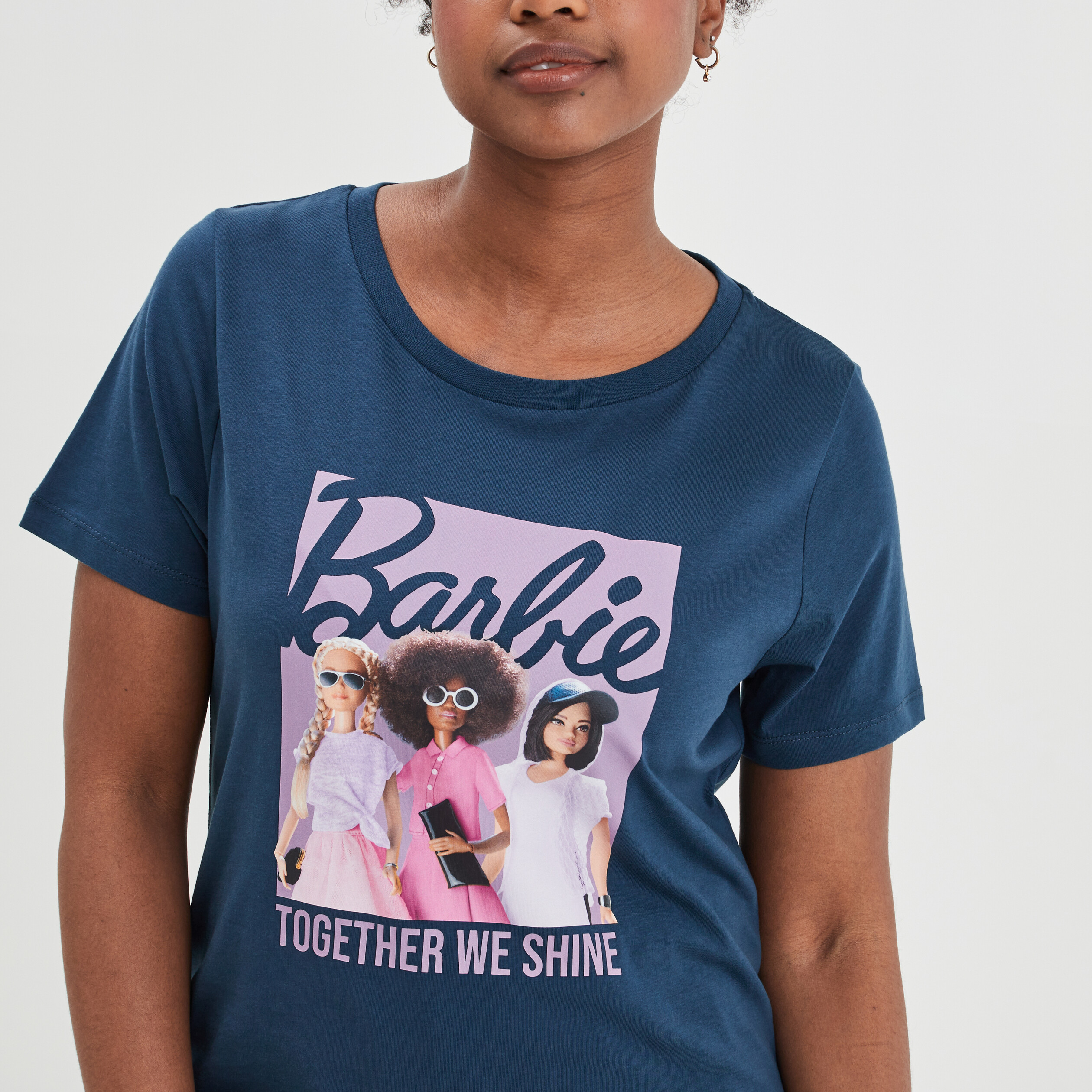 T-shirt manches courtes coton Barbie bleu marine femme | La Halle