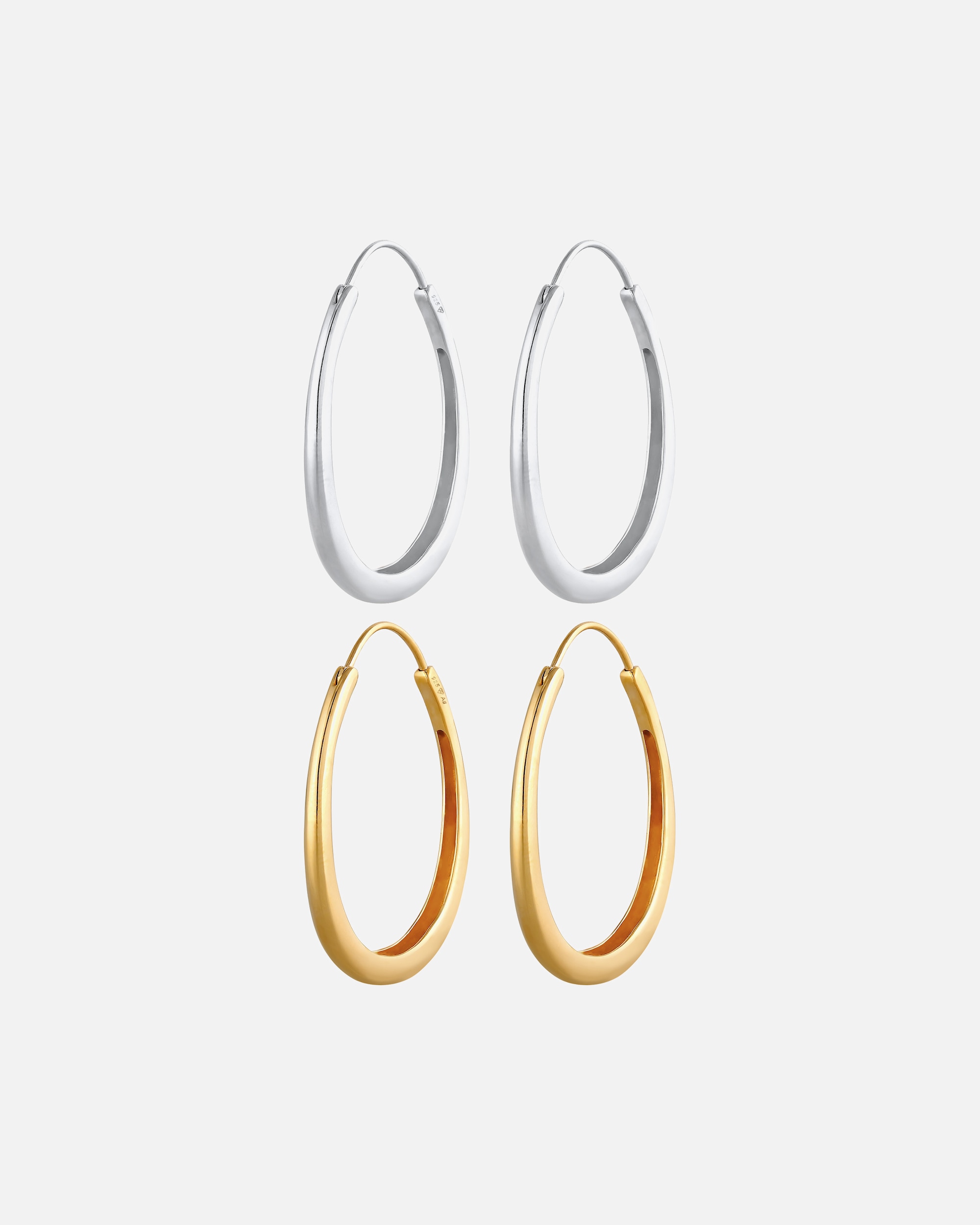 Pendientes de aro ovalados bicolor con diseño geométrico de Elli para mujer, juego de 2 unidades en plata de ley 925, chapados en oro.