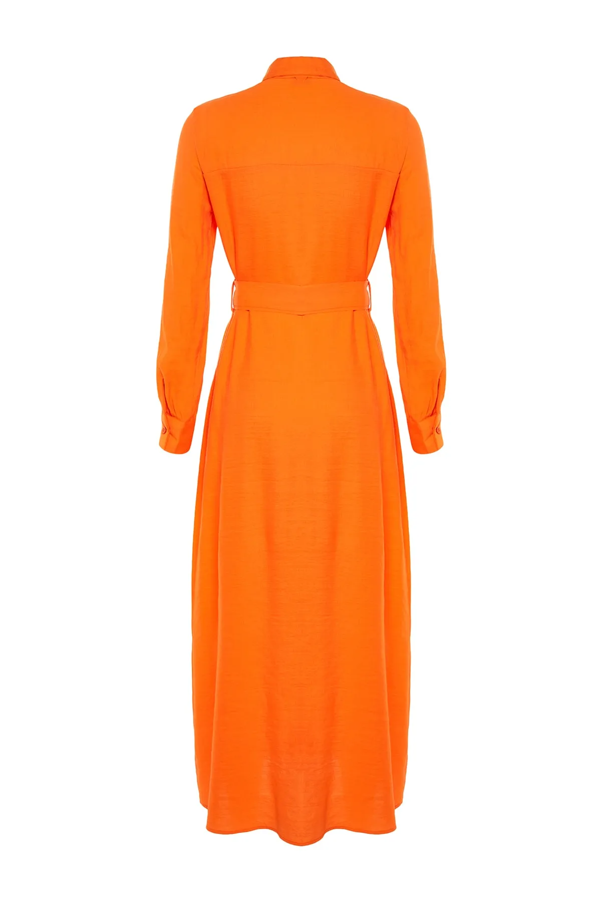 Trendyol Modest  Orangefarbenes, gewebtes Hemdkleid in Leinenoptik mit Gürteltaschen und detaillierten Details TCTSS23EB00059