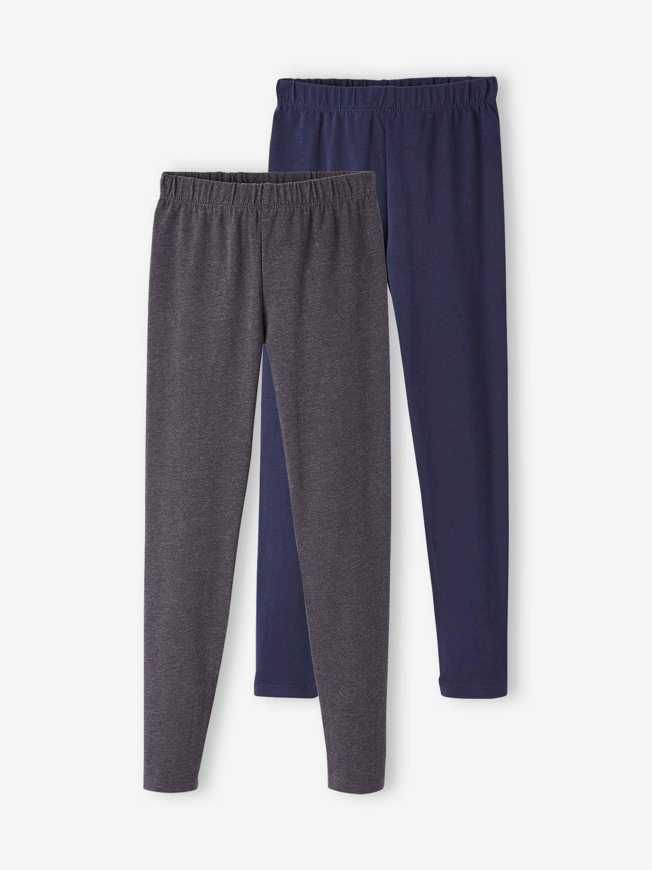 Lot de 2 leggings Basics unis fille gris chiné+noir