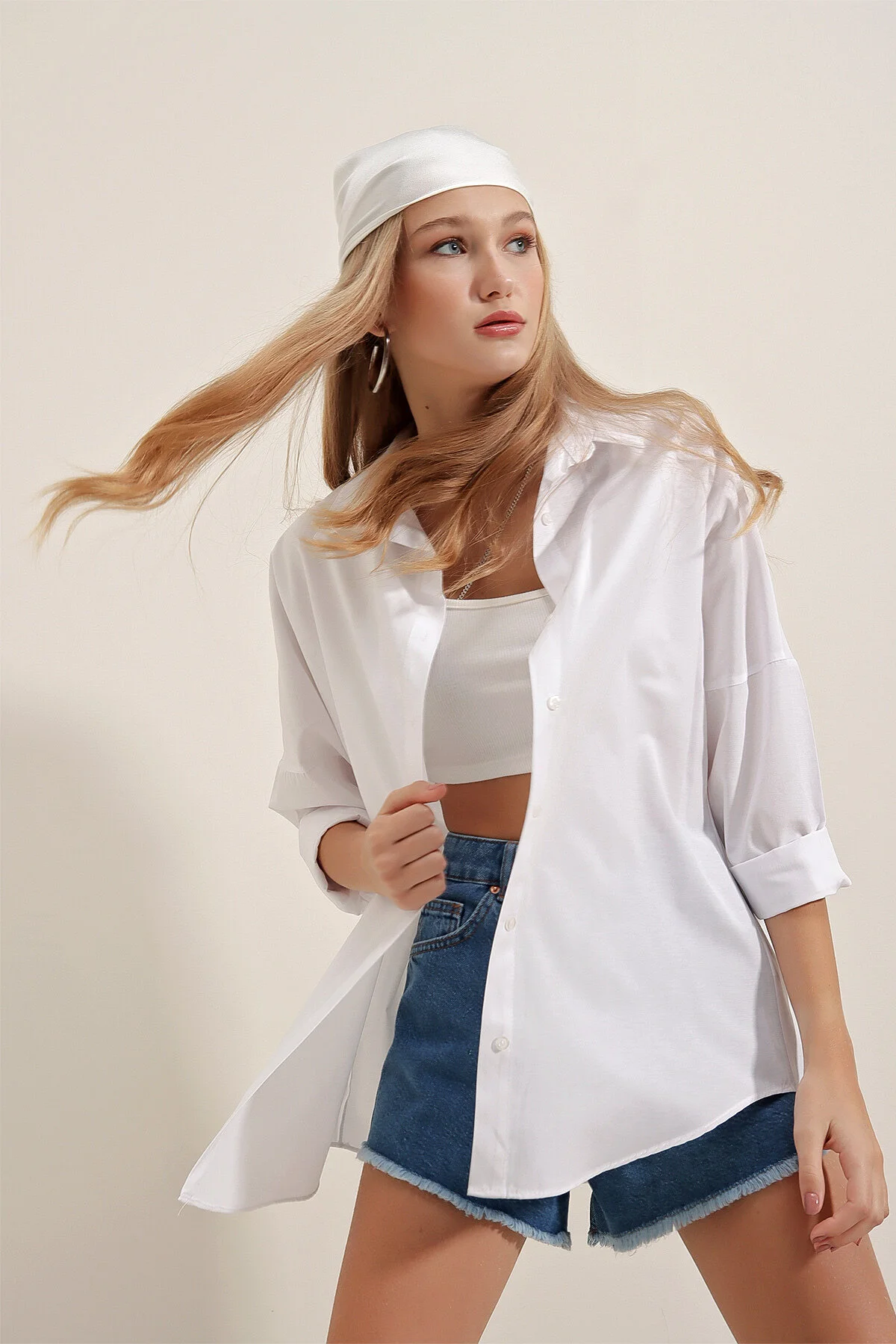 Bigdart  3900 Oversize-Lang-Basic-Hemd – Weiß