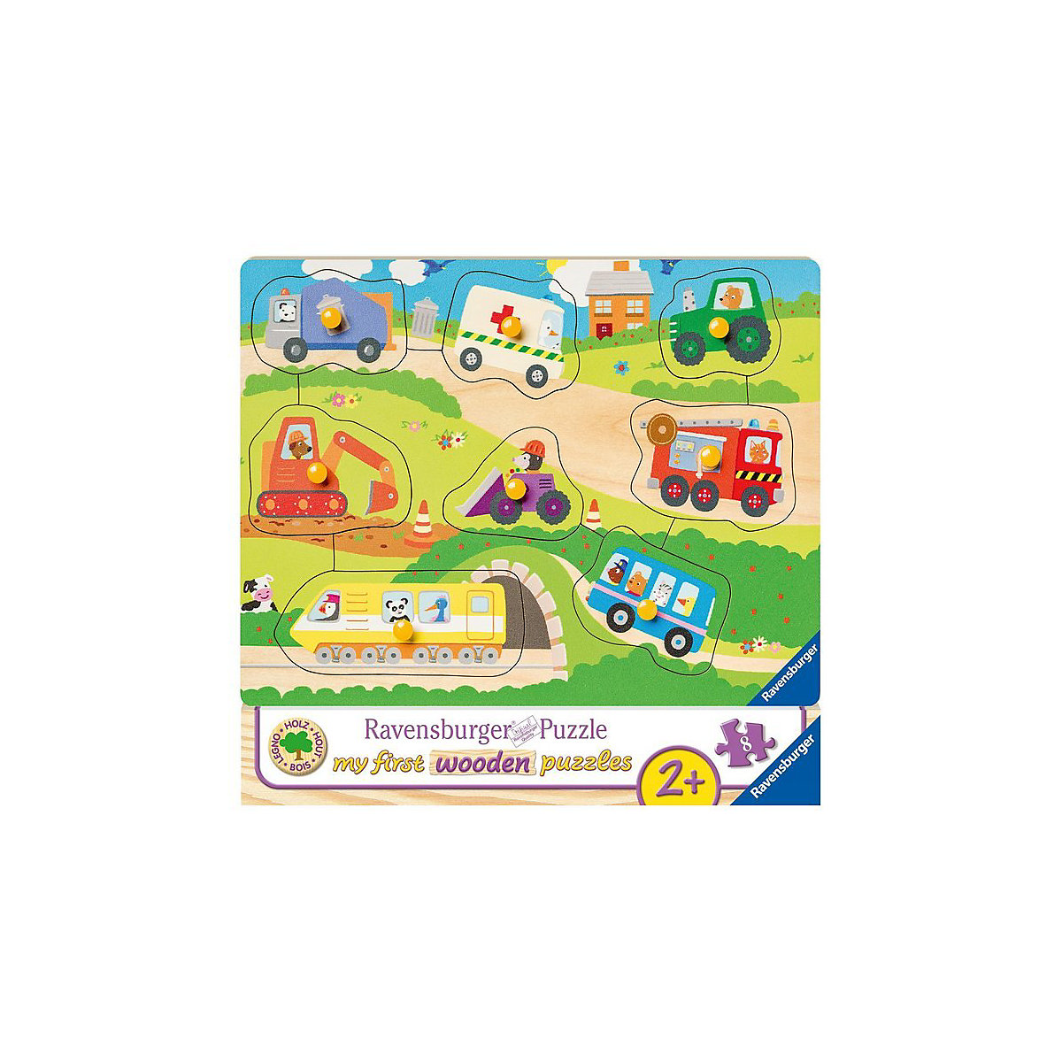 Holz-Puzzle, 8 Teile, 24x18 cm, Lieblingsfahrzeuge