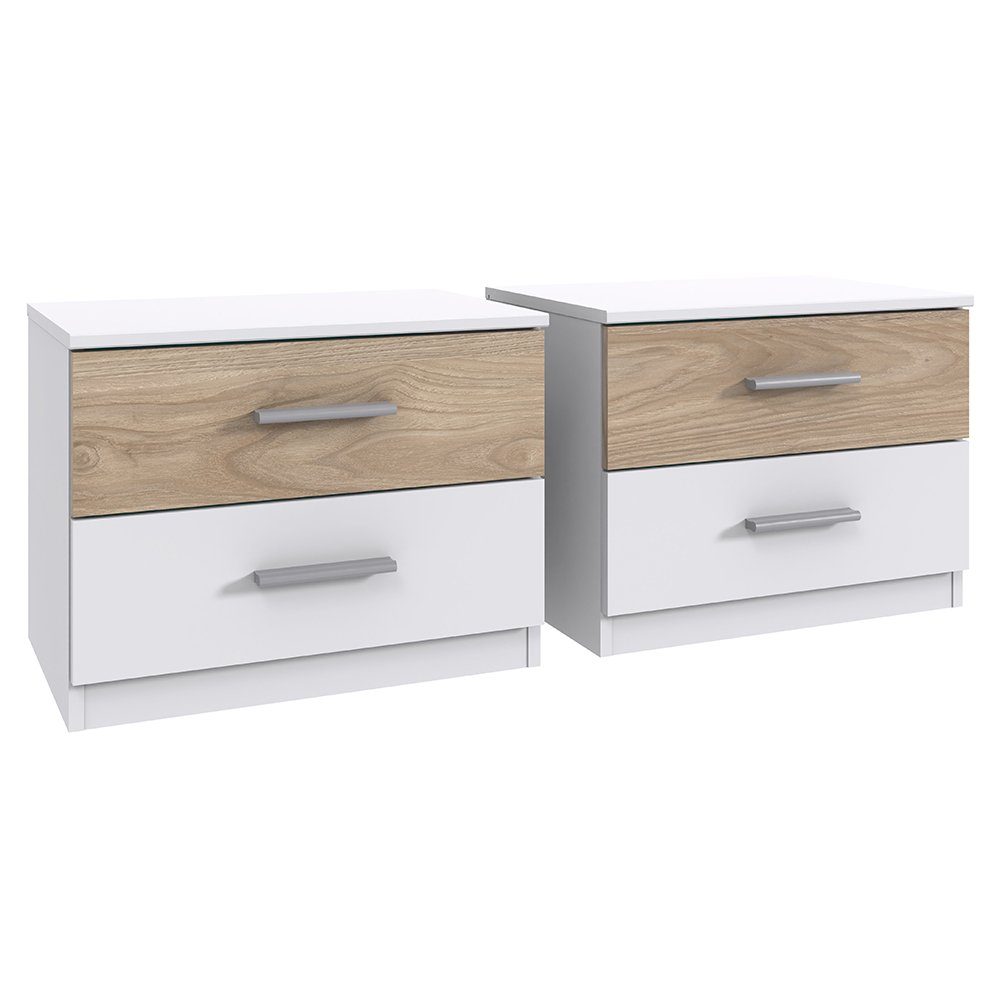 Lomadox Schlafzimmer-Set BRADFORD-43, (Spar-Set, 3-St), Bett 180x200cm, 2 Nachtschränke, weiß mit Eiche