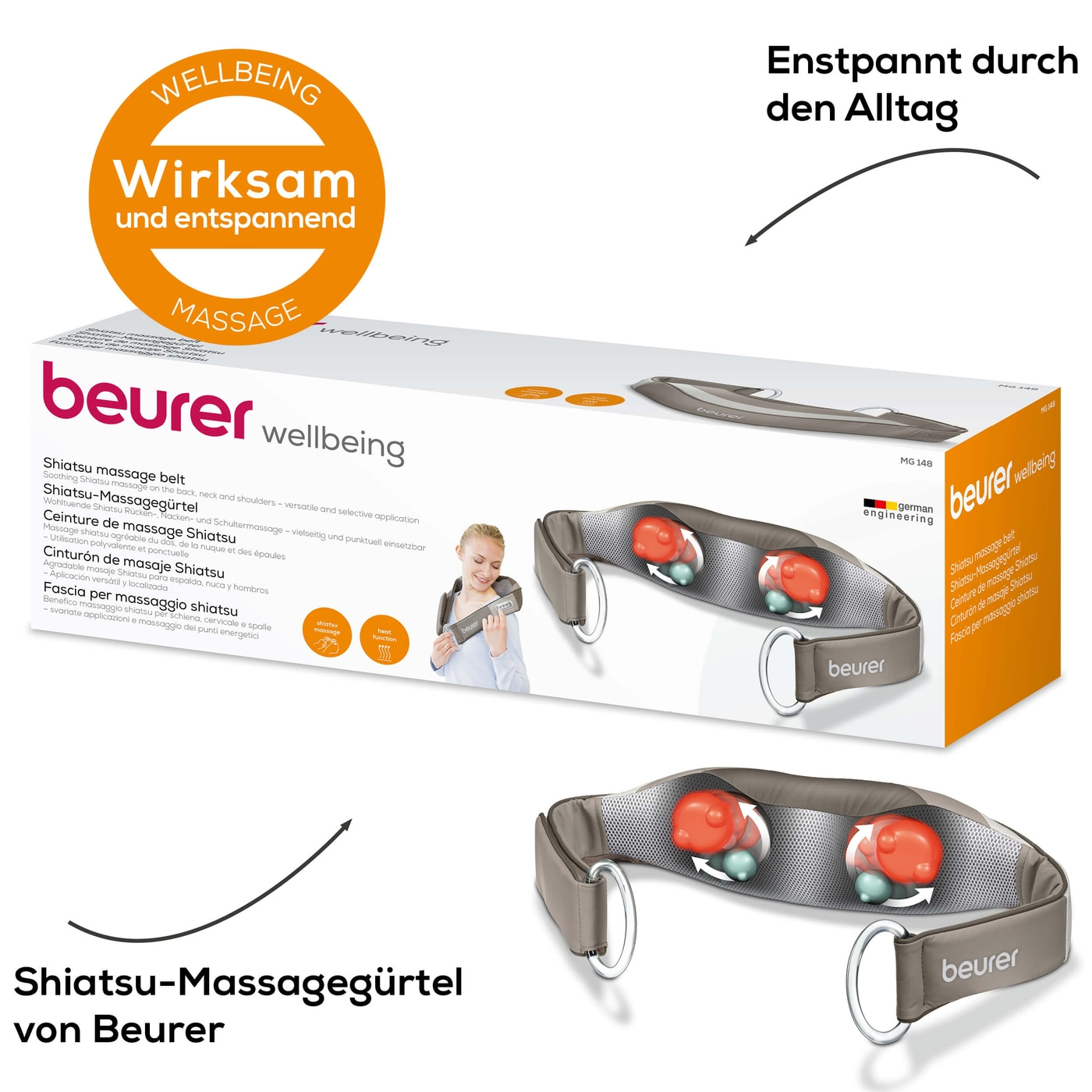 Beurer Shiatsu-Massagegürtel MG 148-Wohltuende Shiatsu-Massage für Rücken, Nacken und Schultern