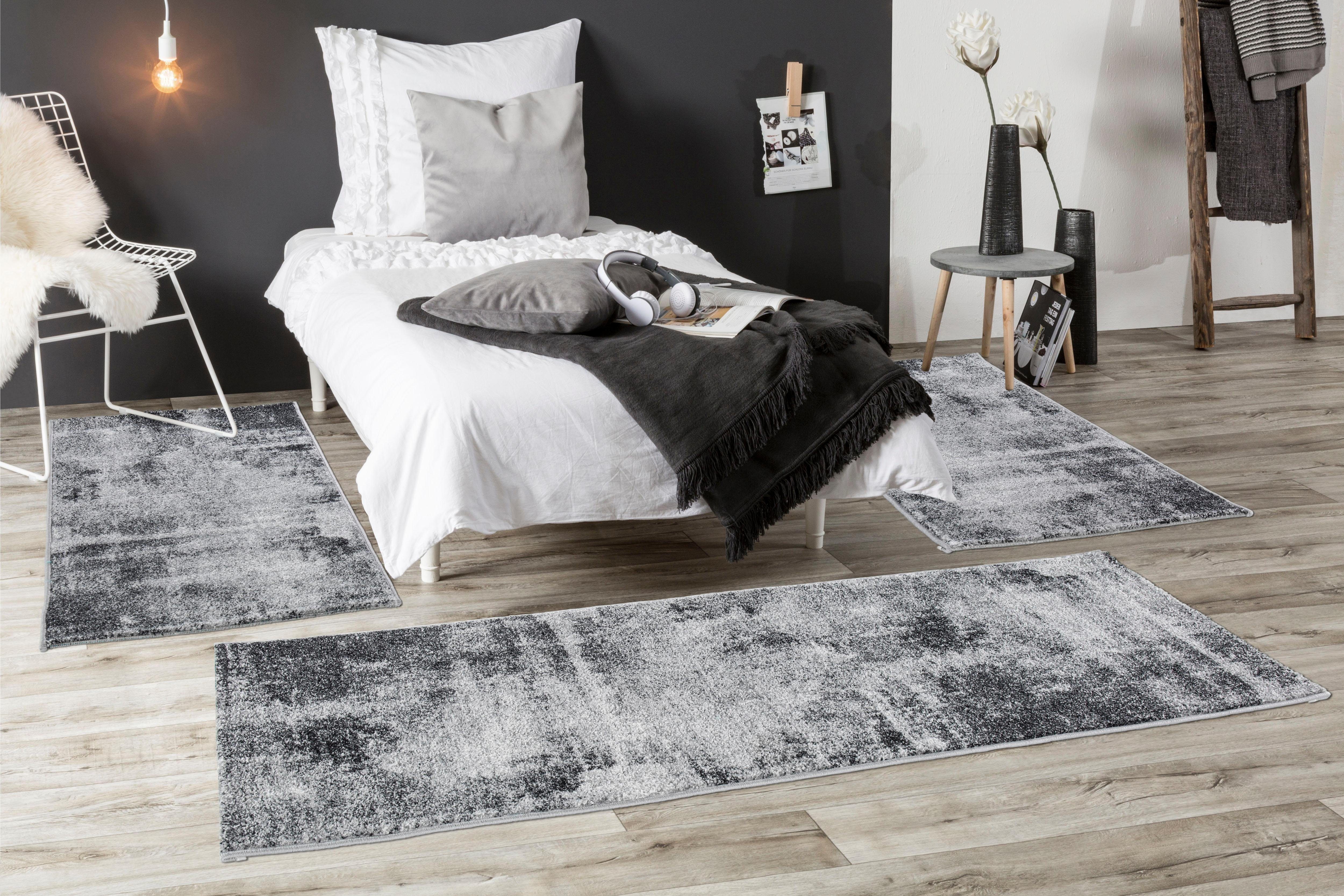 Bettumrandung Bettvorleger Luna Andiamo, Höhe 7 mm, (3-tlg), Bettvorleger, Läufer-Set, Kurzflor, modernes Design