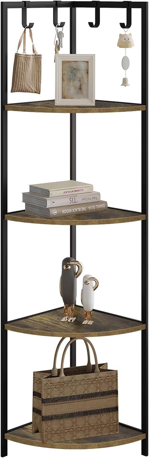 EUGAD Eckregal, 1-tlg., mit 4 Ablagen 4 Haken, Bücherregal Standregal