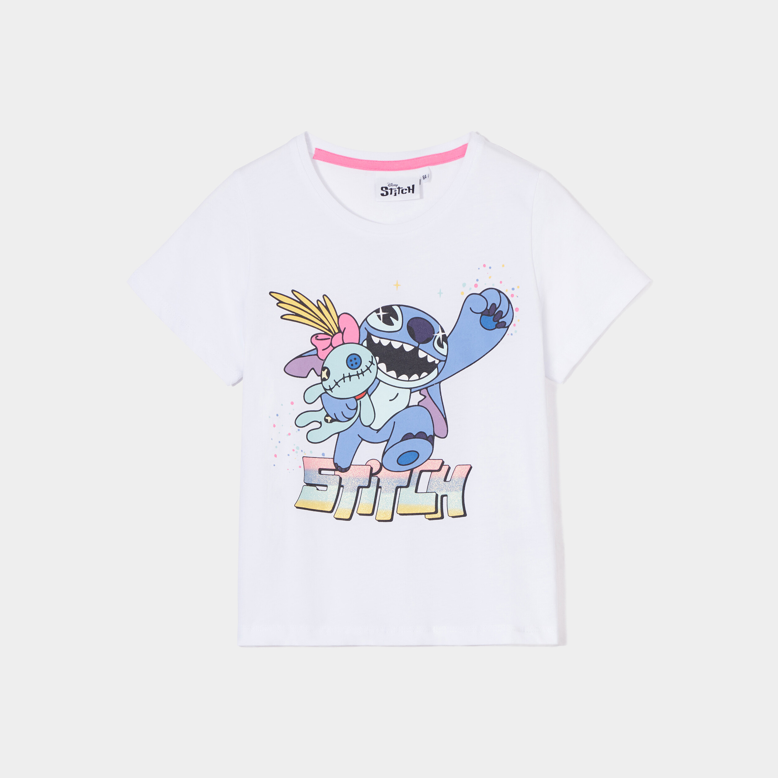 T-shirt col rond manches courtes Stitch blanc fille | La Halle