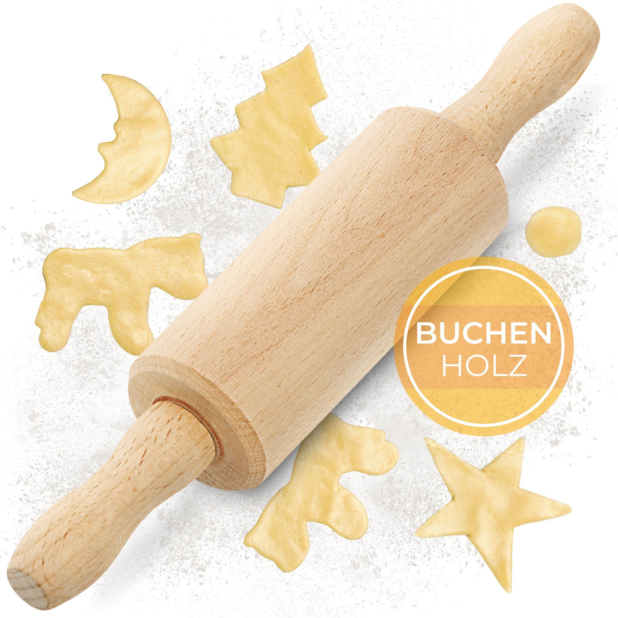 TIMELEOS Nudelholz mit Metallachse - Teigroller - Backrolle aus Buchenholz Teigrolle Buchenholz, (1-tlg), Holz Natur nachhaltig