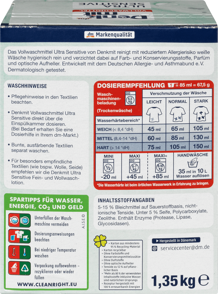 Vollwaschmittel Pulver Ultra Sensitive, 20 Wl