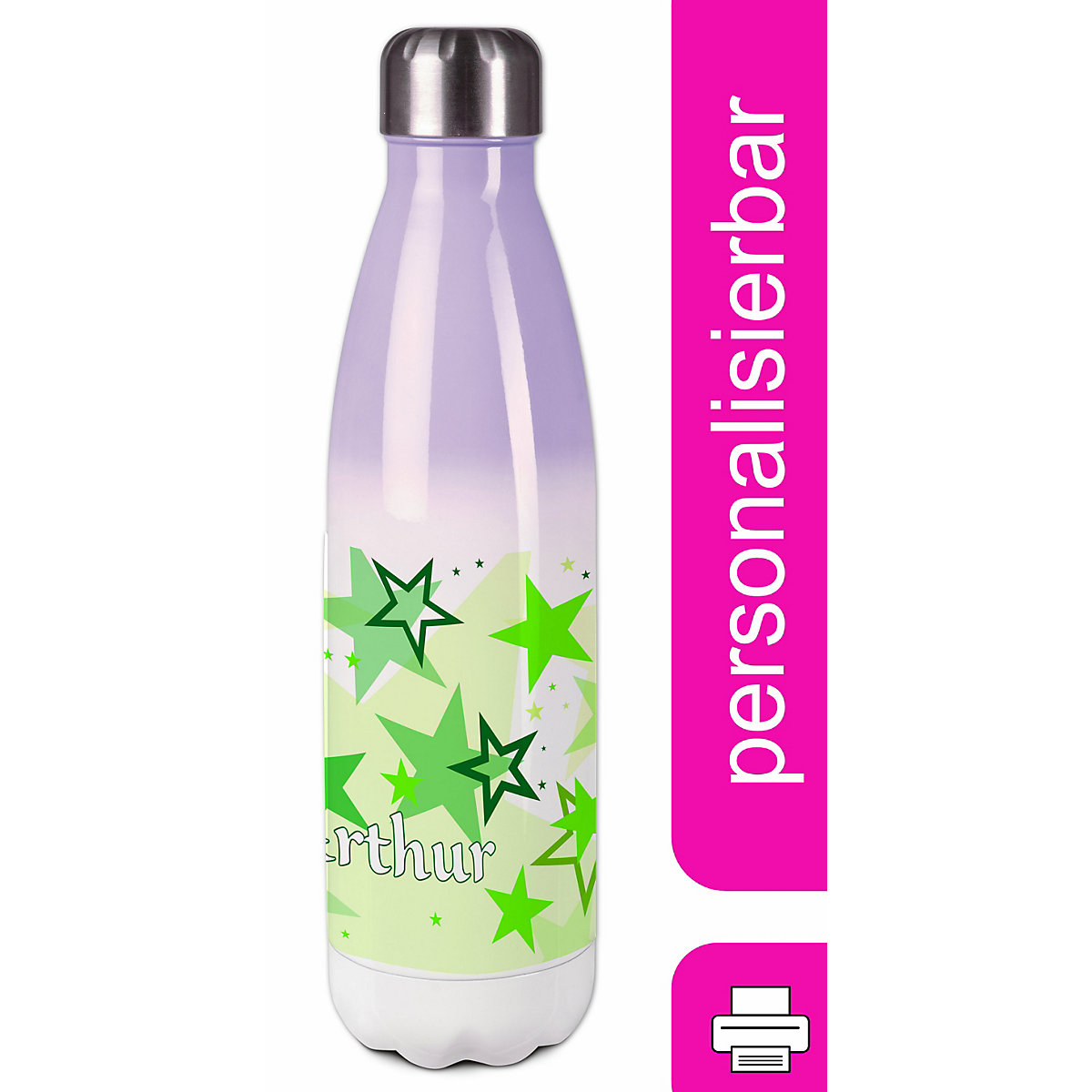 Edelstahl Kinder Thermoflasche / Trinkflasche bunt Sternenhimmel Farbe grün Spülmaschinenfest, Auslaufsicher, Bruchfest, Doppelwandig, Für Heißgetränke geeignet, Mit Deckel, Isoliert