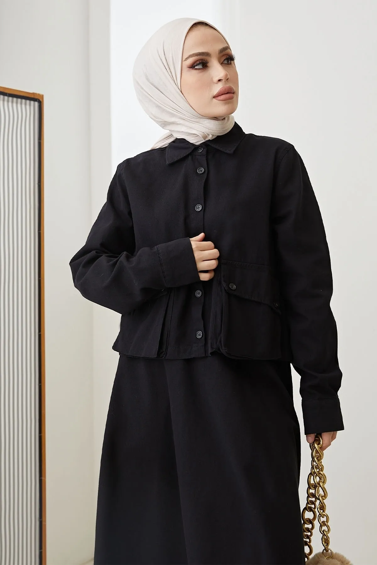 InStyle  Geknöpfter Elsa-Leinenanzug – Schwarz