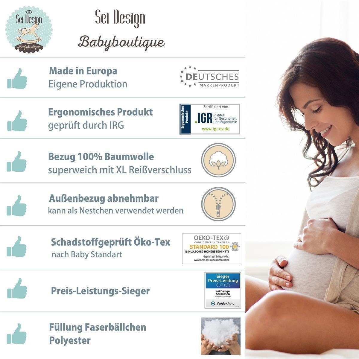 SEI Design Stillkissen Seitenschläferkissen Babynestchen Kuschelnest XXL, Schwangerschaftskissen mit Bezug, Bezug 100% Baumwolle