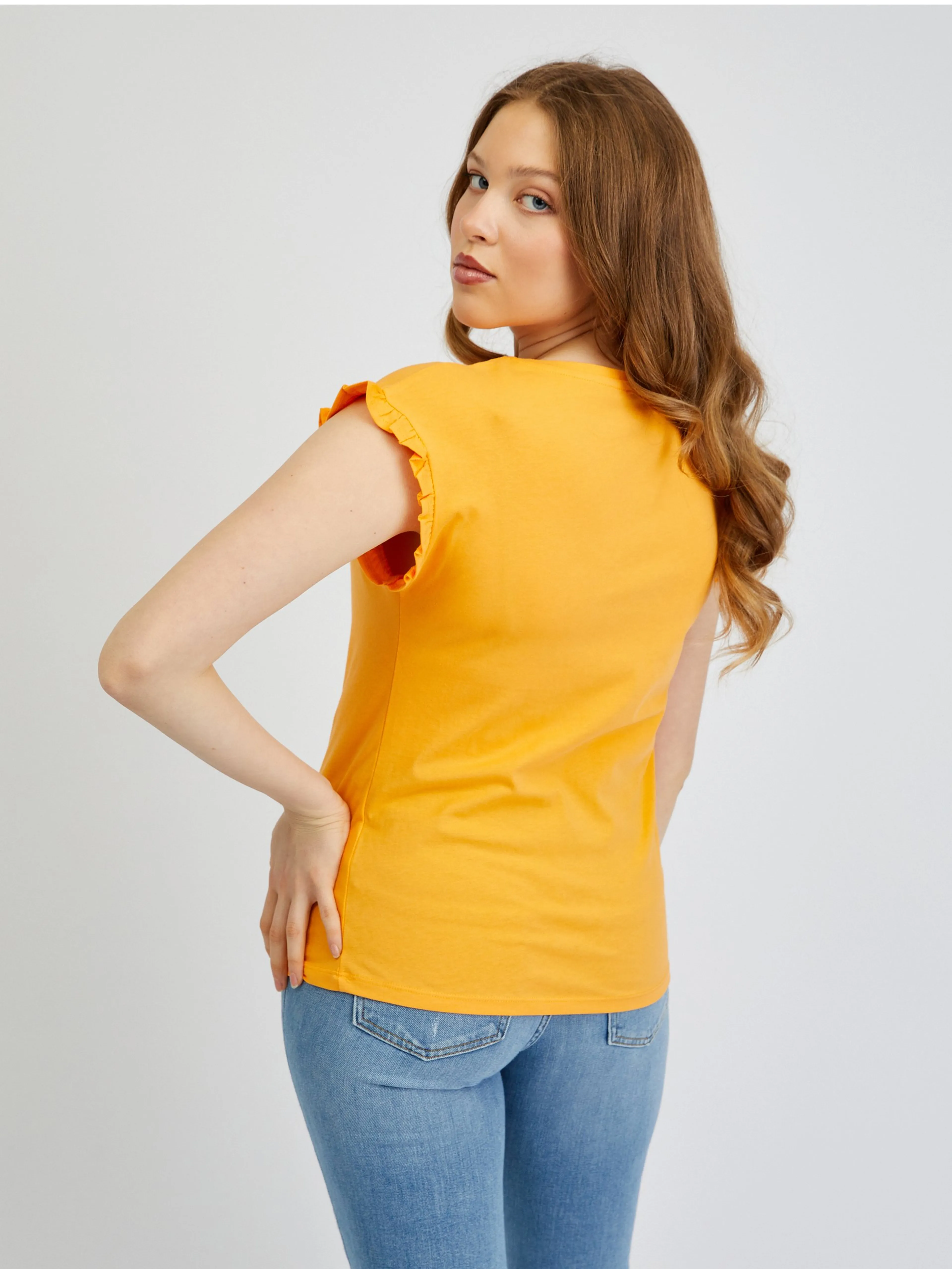 Orangefarbenes Damen-T-Shirt ORSAY