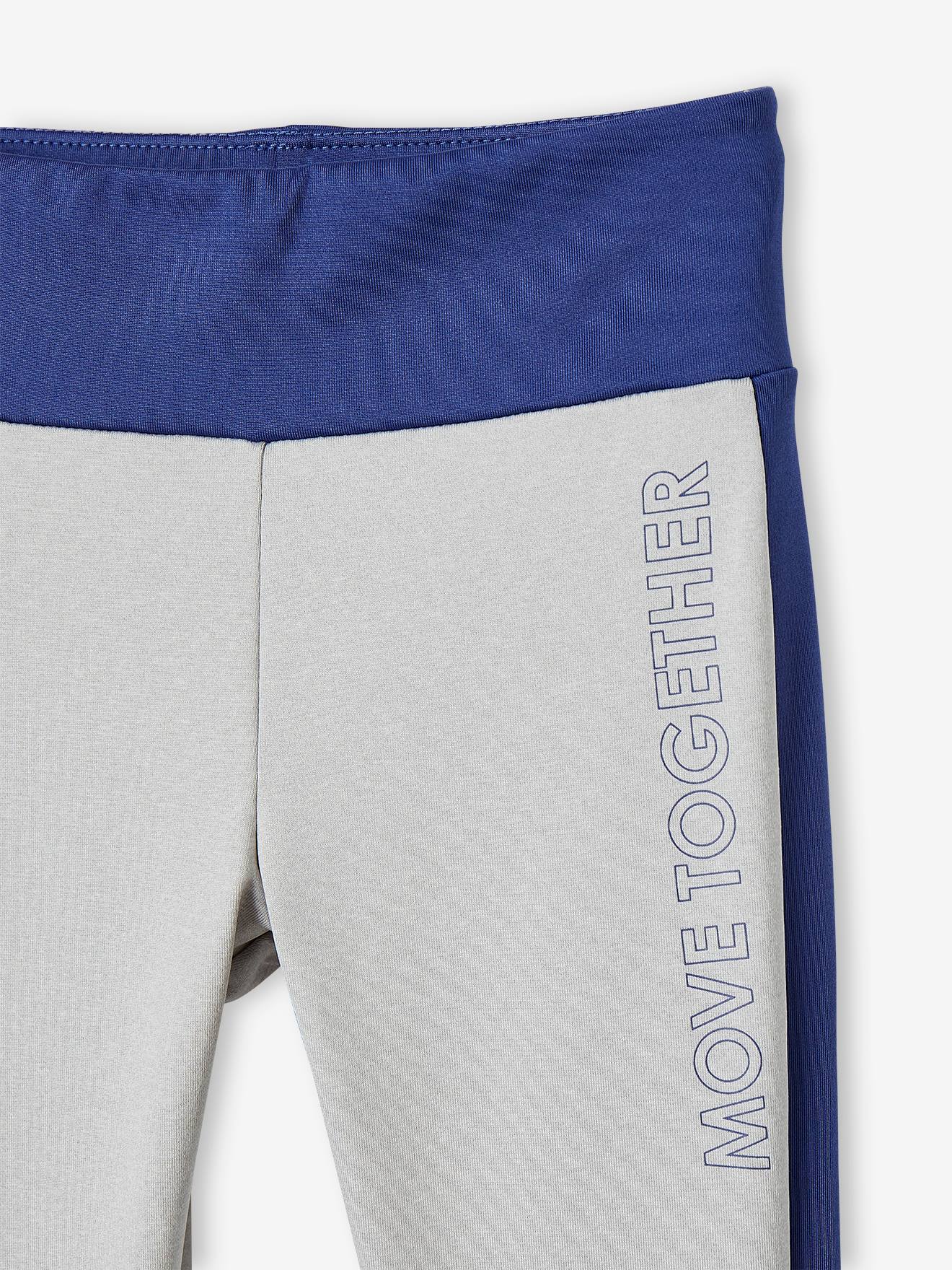 Legging sport matière technique fille bandes côtés corail fluo