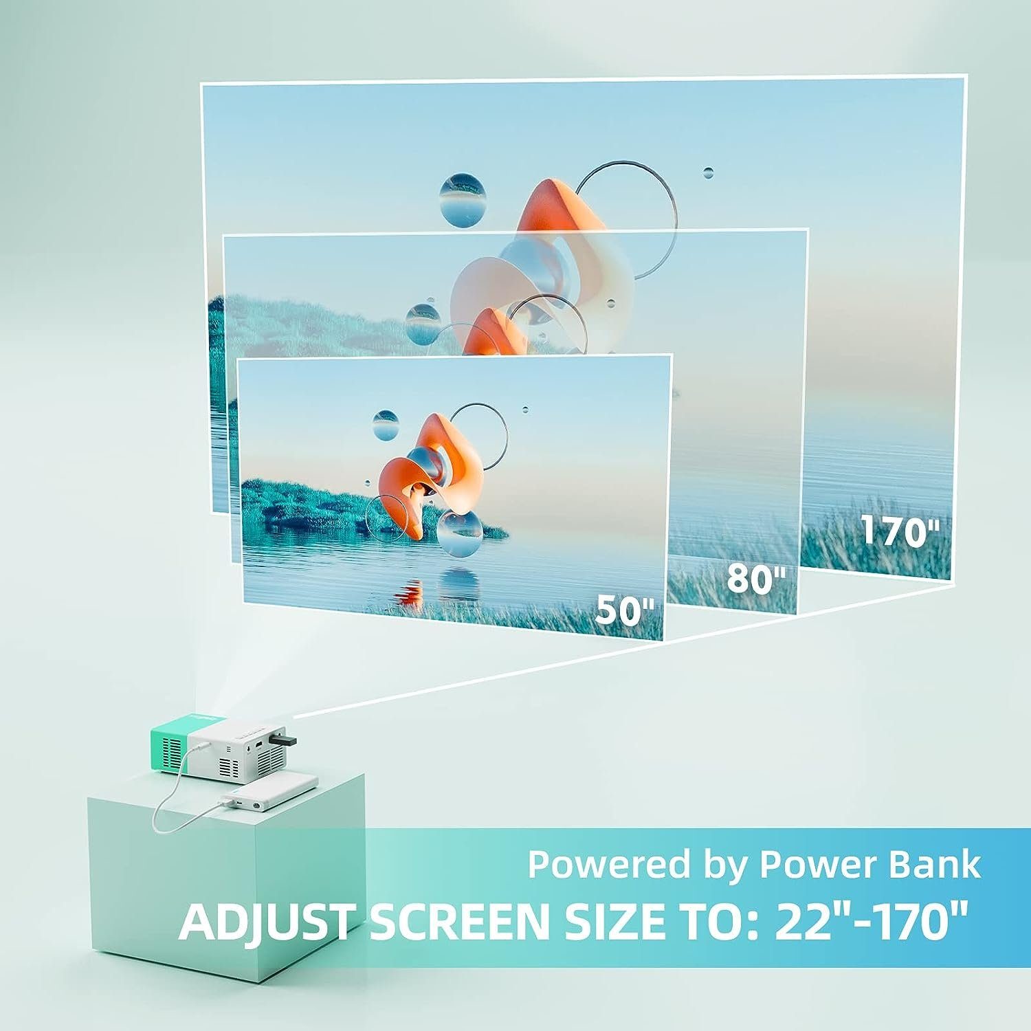 wepvo Portabler Projektor (800 x 480 px, Mini Beamer Geschenke, Heimkino, HDMI/USB, Draußen Fernbedienung)