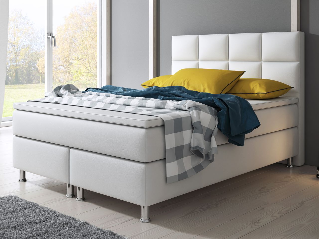IHG Boxspringbett Miami 140x200 cm Kunstleder Weiß