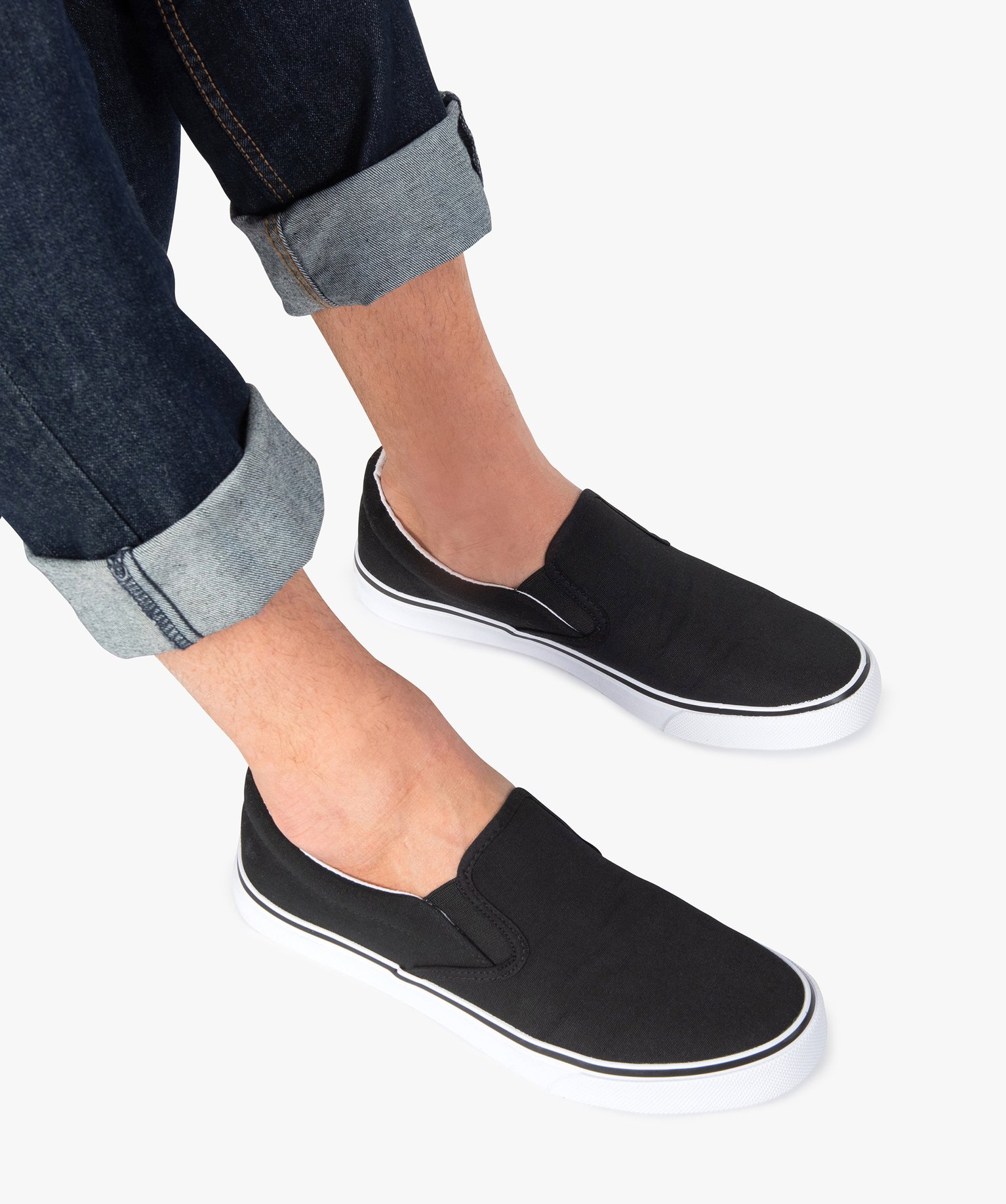 Tennis homme en toile faon slippers à élastiques noir | GEMO