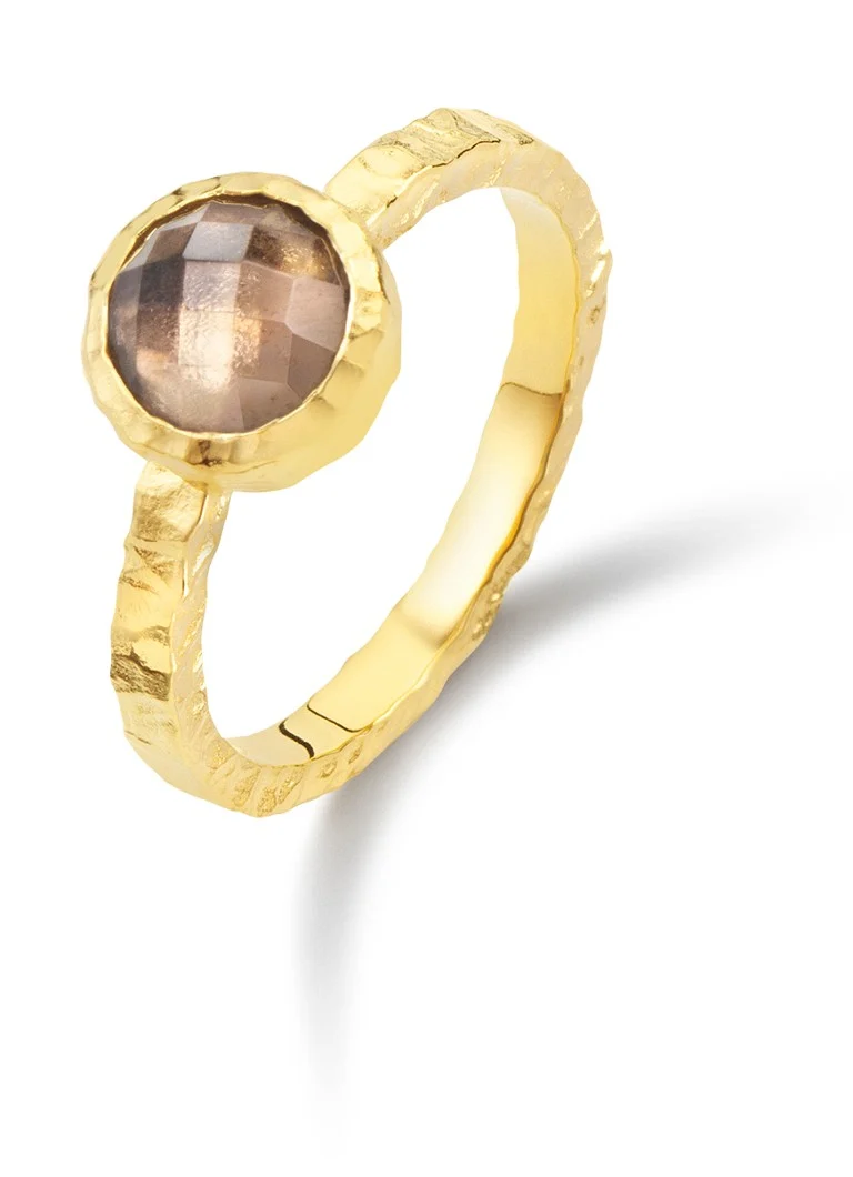 Anello Casa Jewelry in quarzo fumé Amalfi, placcato oro