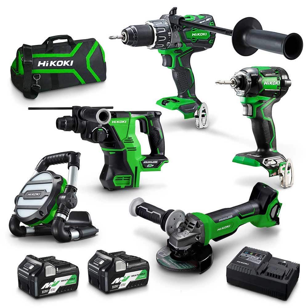 HIKOKI 36V Multivolt Brushless 5 Piece 2 x 2.5Ah/ 5.0Ah Combo Kit KC36D5A2(HRZ)