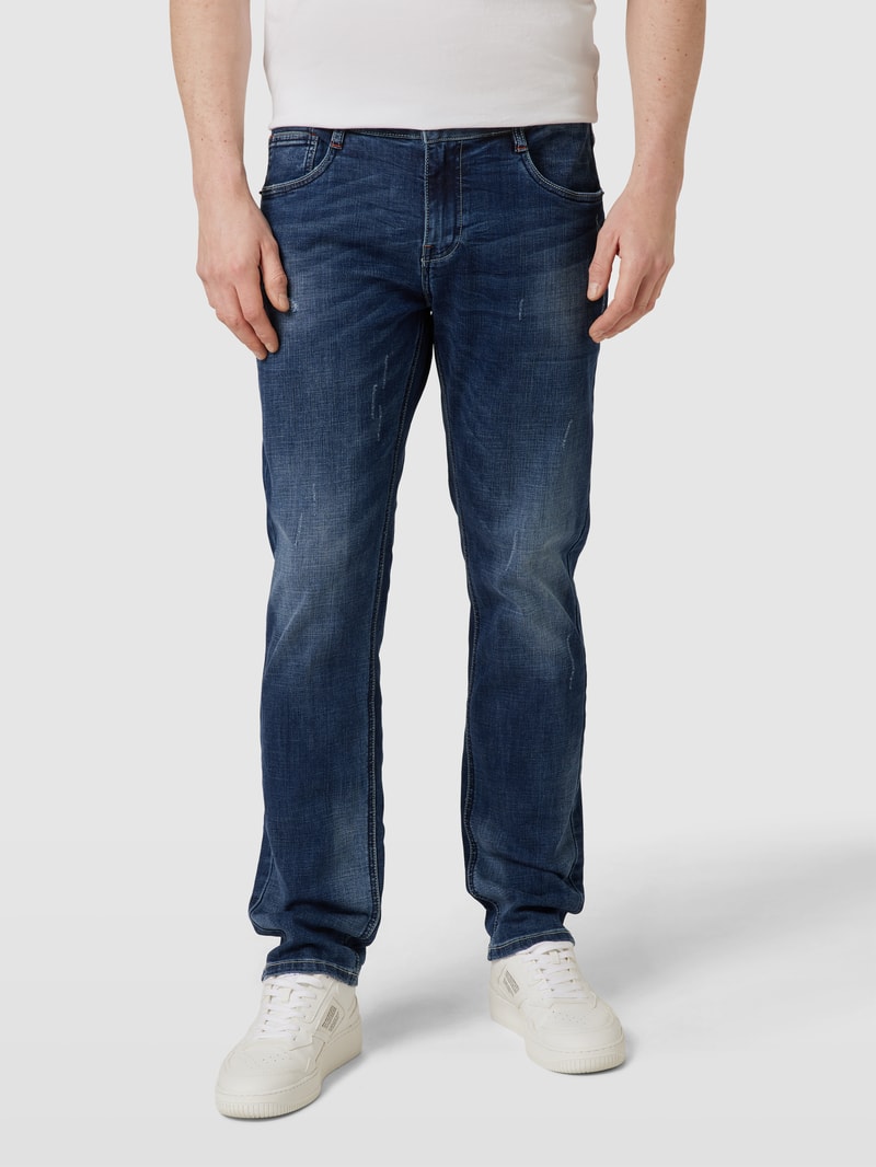 Straight Fit Jeans im Used-Look Modell 'David' in blau