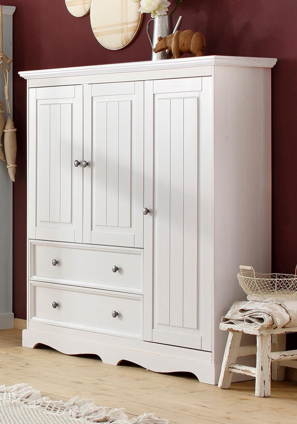 Home affaire Kinderkleiderschrank Melissa Wäscheschrank,aus massivem Kiefer, mit Sockelleiste, Breite 138 cm