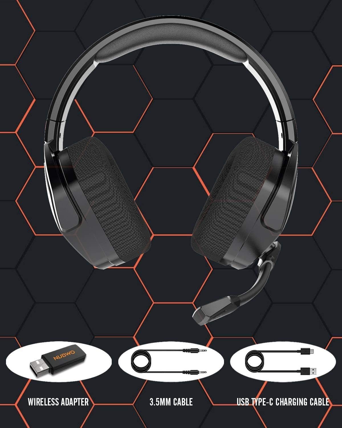 NUBWO Gaming-Headset (Rauschunterdrückung über Ohr-Gaming-Kopfhörer mit Mikrofon, Gaming-Kopfhörer Mikrofon 17+ Stündige Wireless-Nutzung für PS5 PS4 PC)