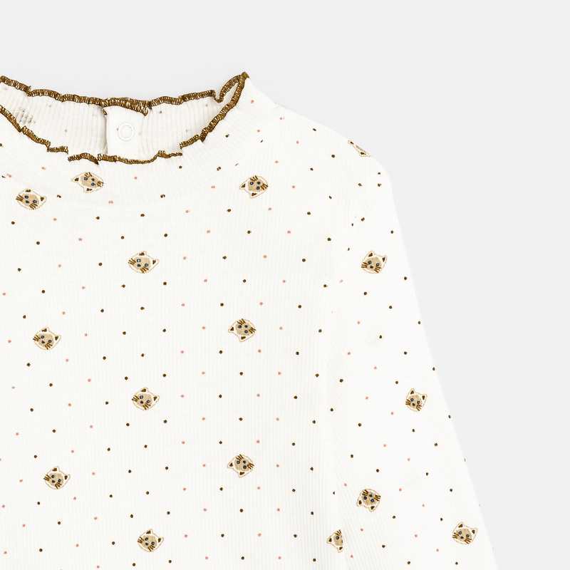 Tee-shirt maille côtelée petits chats bébé fille