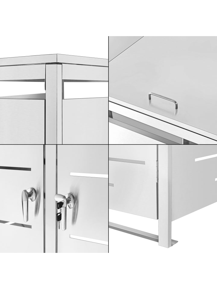 en.casa Mülltonnen Box Fahrenwalde für 3 Tonnen in Silber (B)196cm günstig kaufen onesize