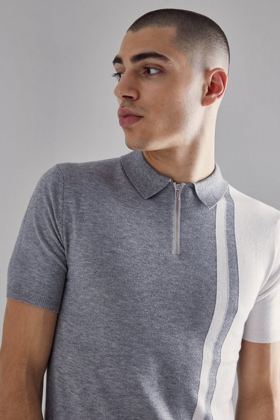 Kurzärmliges Muscle-Fit Colorblock Poloshirt