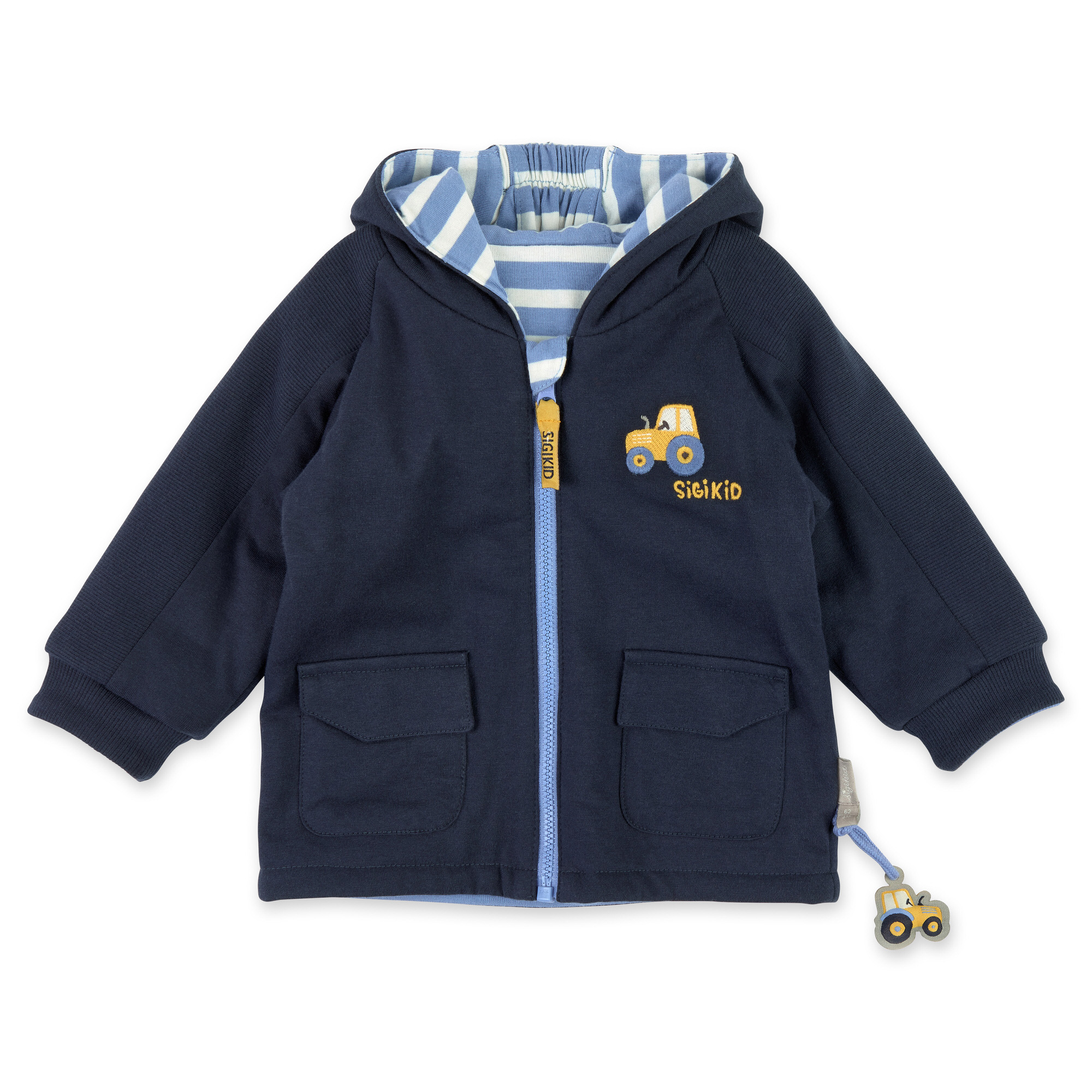 Wattierte Baby Wendejacke Traktor, dunkelblau und blau-w