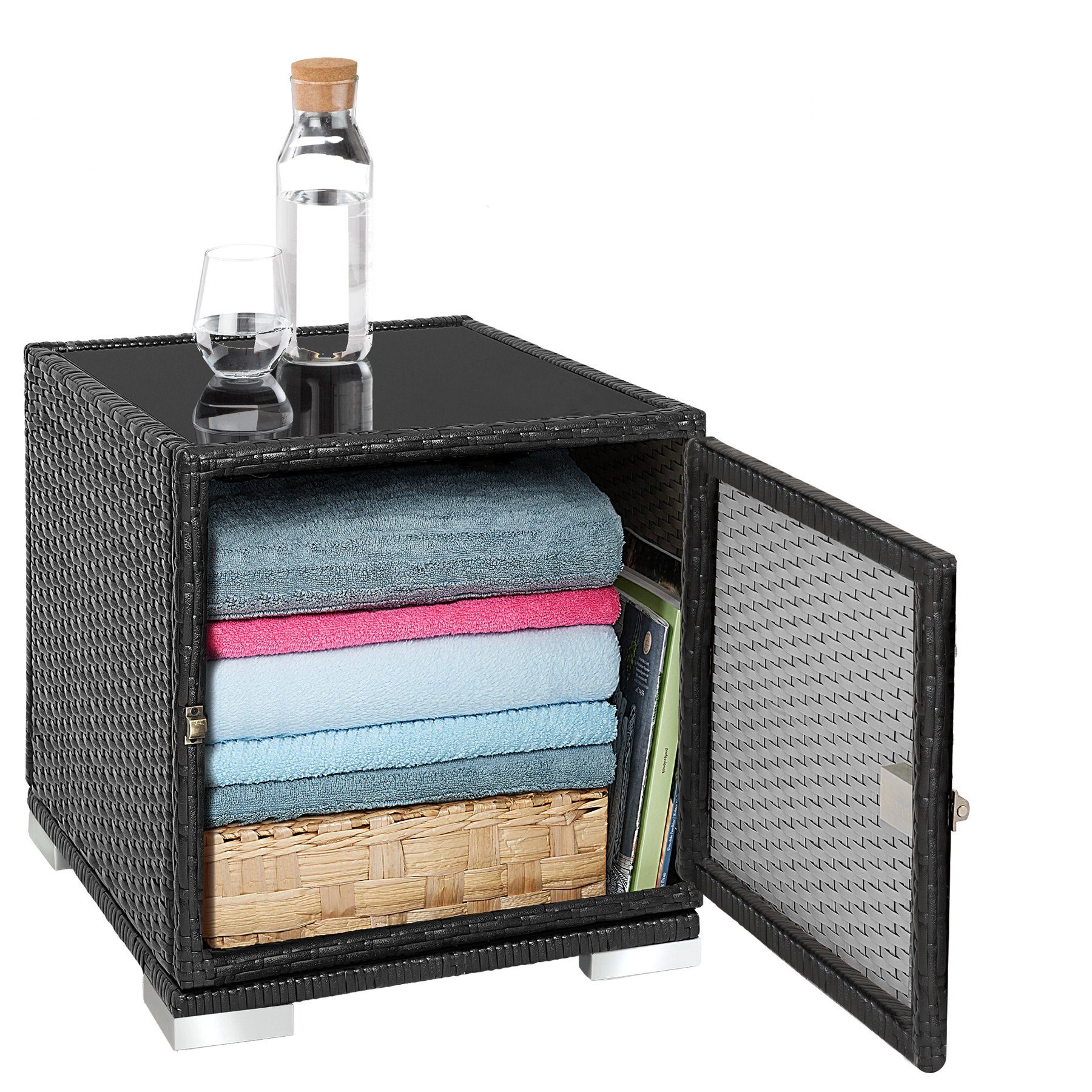 tectake Gartenliege 2 Sonnenliegen Rattan mit Aluminiumgestell und, 1, 1 St., 1tlg., Überdachung
