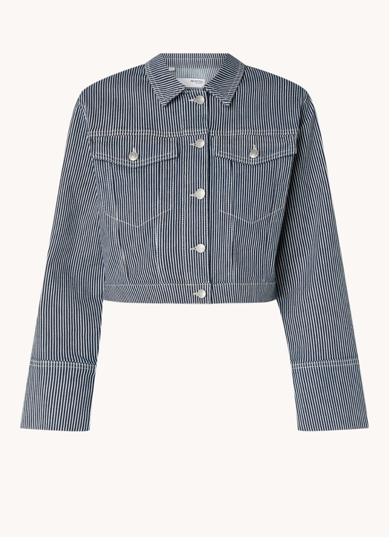 Jachetă scurtă din denim Myra de la Selected Femme, cu dungi imprimate.