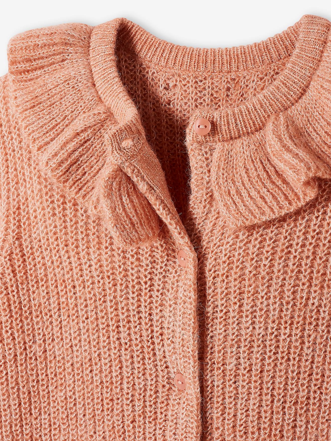 Gilet à collerette en maille mousseuse fille rose