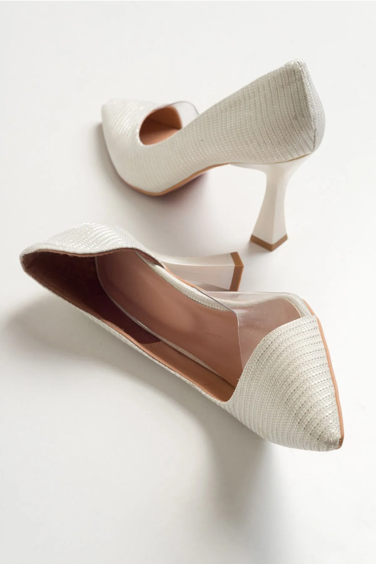 LuviShoes  653 Perlmutt-Damenschuhe mit silbrigem Absatz